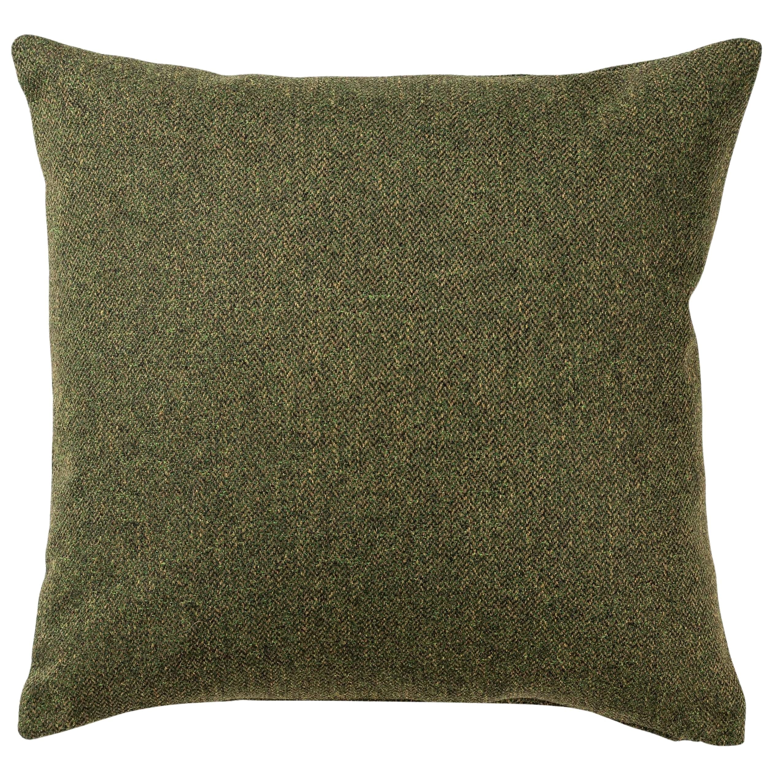 Linen Loft Classic Herringbone Tweed Cushion in Vintage Green. British Racing Green Traditional Check Design. 17x17 Square Cushion Cover