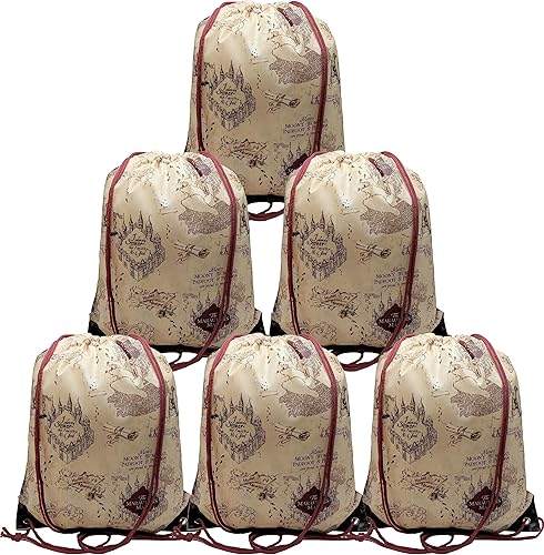 Think Green Fun Marauders Map - Mochilas para fiestas de cumpleaños de Potter, paquete de 6, 12 x 14 pulgadas, Blanco sucio, Classic