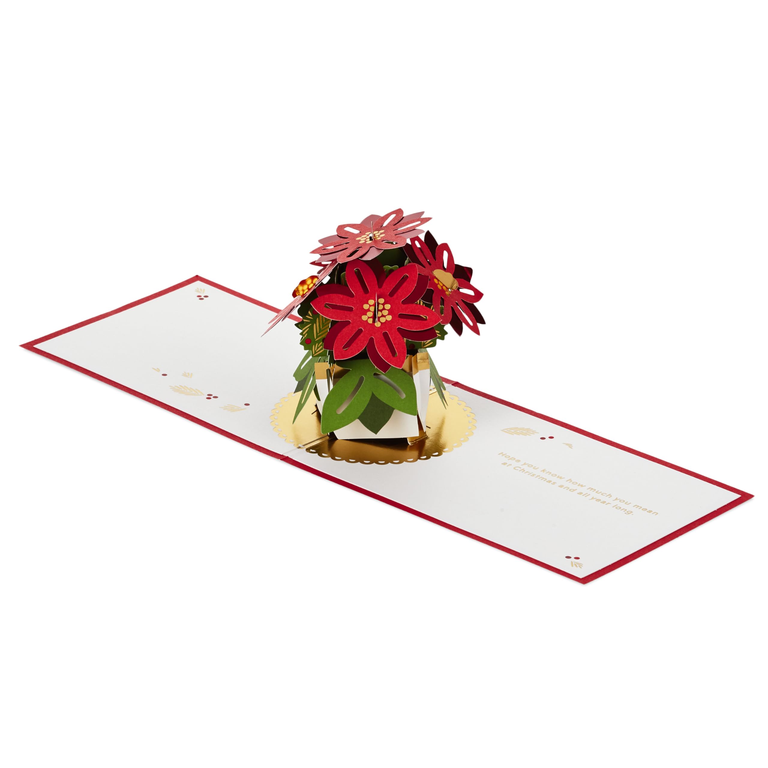 Hallmark Christmas Card, 3D and Pop Up Christmas Card, Poinsetta Flowers, Red Florals, Christmas Foliage, Red, Gold - Image 3