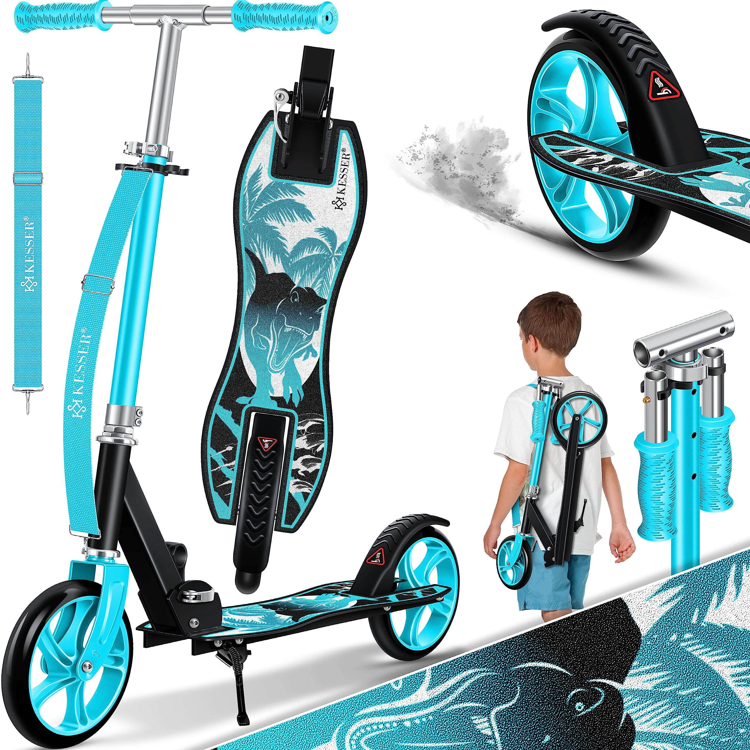 KESSER® City Scooter per Bambini, Monopattino Pieghevole Regolabile in Altezza, Scooter fino a 100 kg, Freno alla Ruota Posteriore, fino a 190 cm di Altezza, Cinghia di Trasporto inclusa