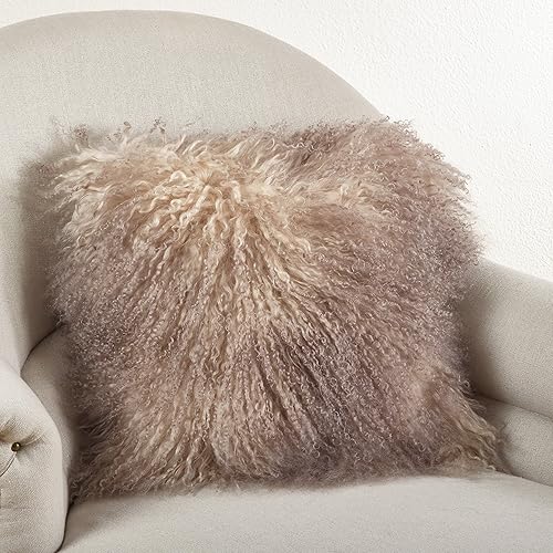 Vista 92 de SARO LIFESTYLE Almohada de lana de cordero mongol 100% con relleno de poliéster, 20 pulgadas, gris