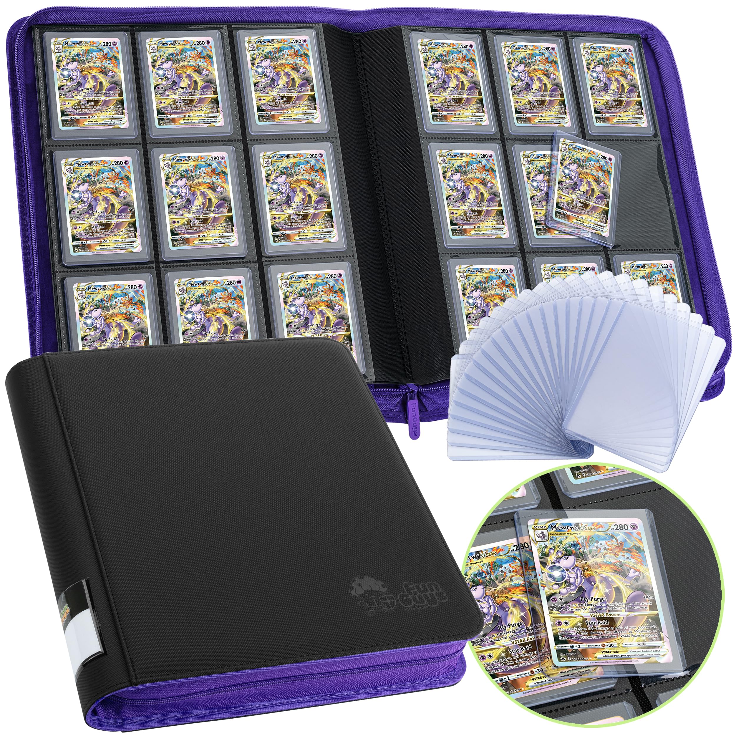 FunGuys Toploader Binder, Trading Card Binder Storage, 252 9 Pocket Top Loader Binder, Collection Album for Yugioh, MTG, TCG, Card Folders for Trading Cards