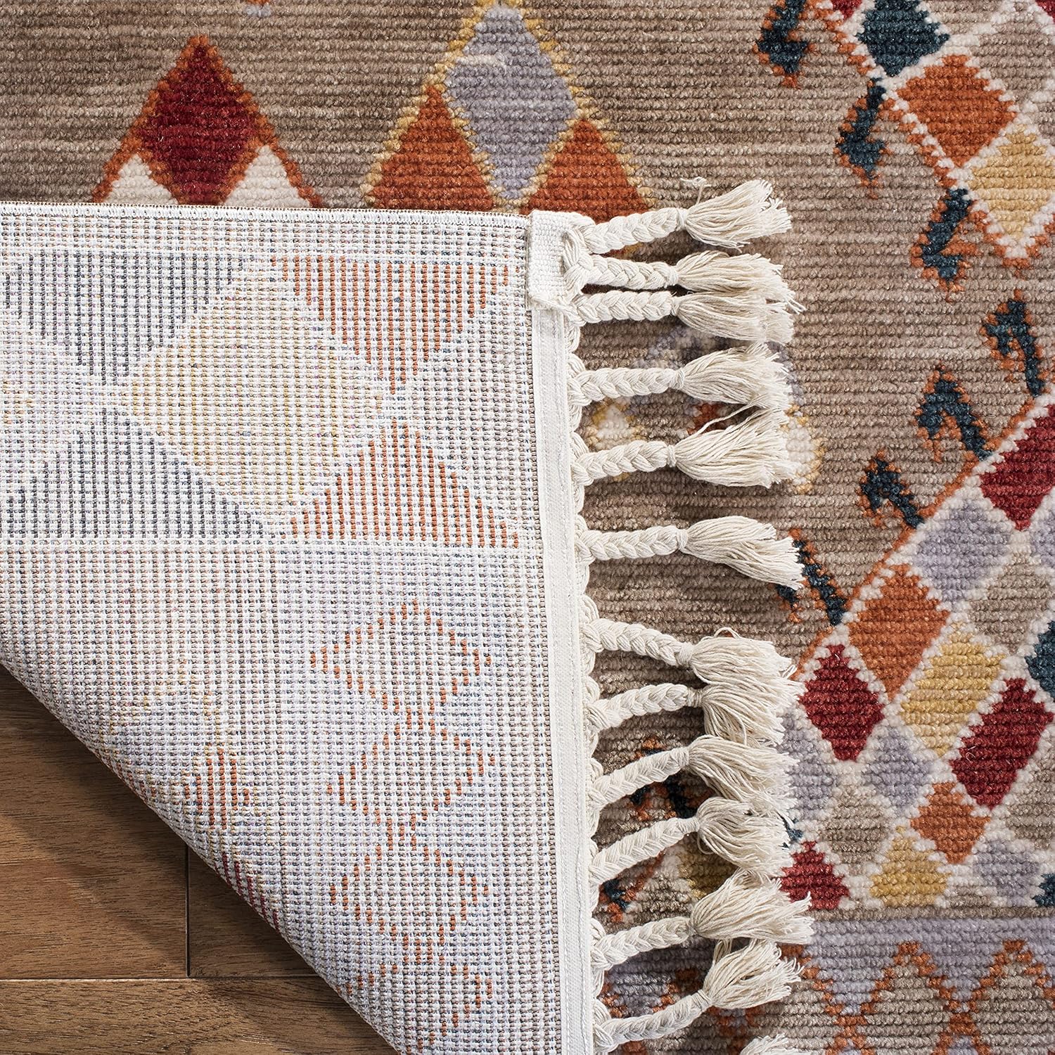 SAFAVIEH Farmhouse Collection Runner Rug - 2'1" x 8', Taupe & Navy, Boho Moroccan Tribal Tassel Design, Non-Shedding & Easy Care, Ideal for High Traffic Areas in Living Room, Bedroom (FMH852E)
