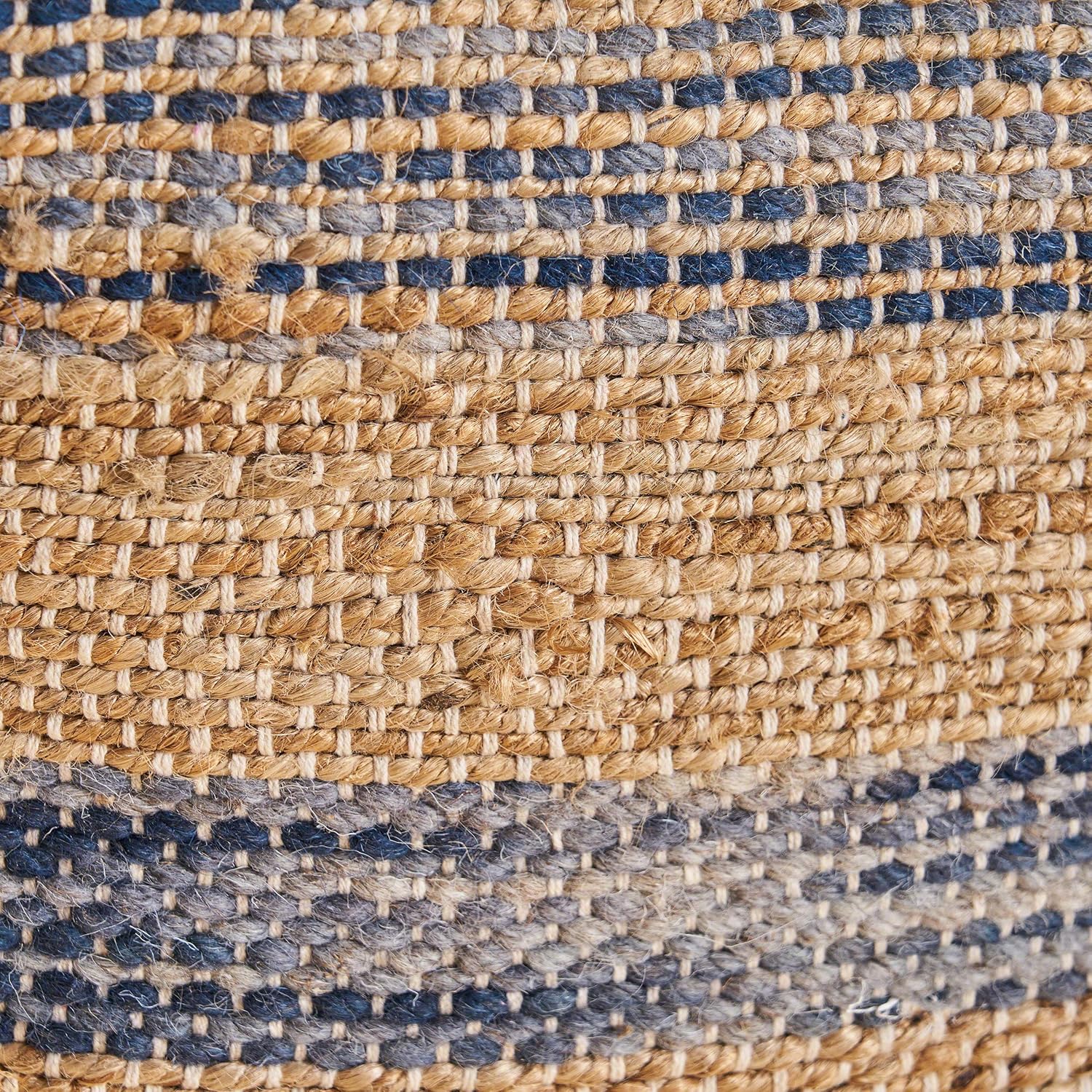 Christopher Knight Home Lola Boho Hemp and Wool Pouf, Natural and Blue