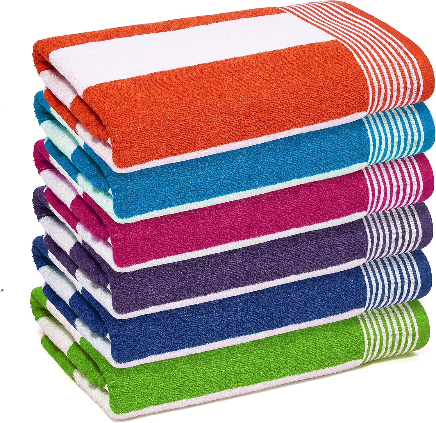 Terry Cabana Ultimate Stripe Beach Towel and Hotel Pool Towel (30 X 60 inches ) - 6 Pack (Purple, Royal Blue, Turquoise, Green, Orange, Pink) : Home & Kitchen