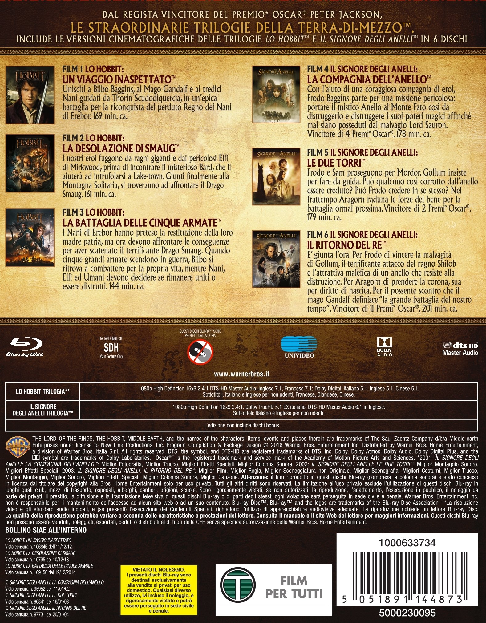 Hobbit - Signore degli Anelli Theatrical Version (6 Blu-Ray)