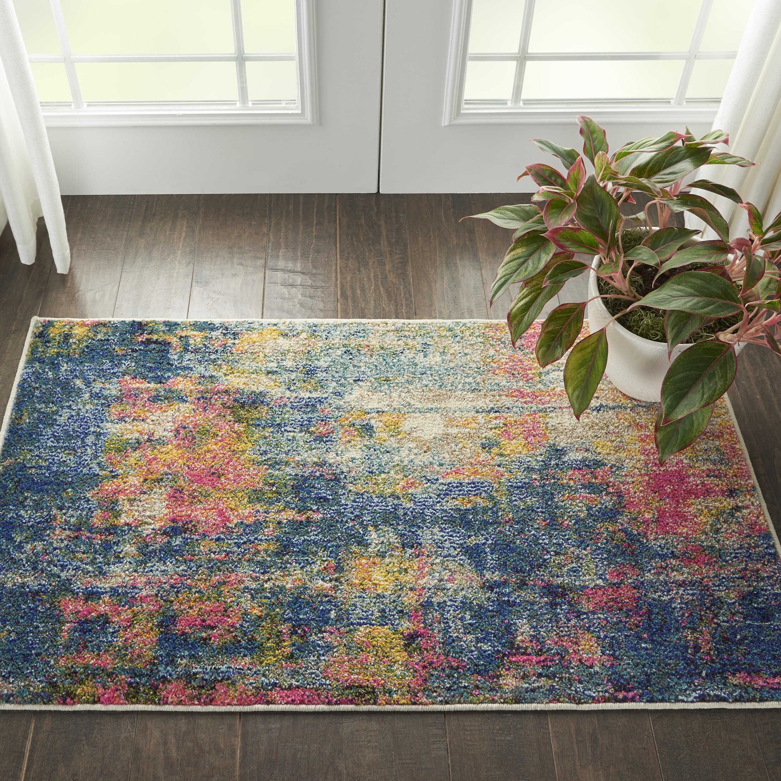 Lord of Rugs Celestial CES09 Abstract Rug for Living Room, Bedroom, Office Kitchen Modern Soft Vibrant Ocean Blue Yellow Multi Coloured Area Rug Small 66 x 114 cm (2'2"x3'9")