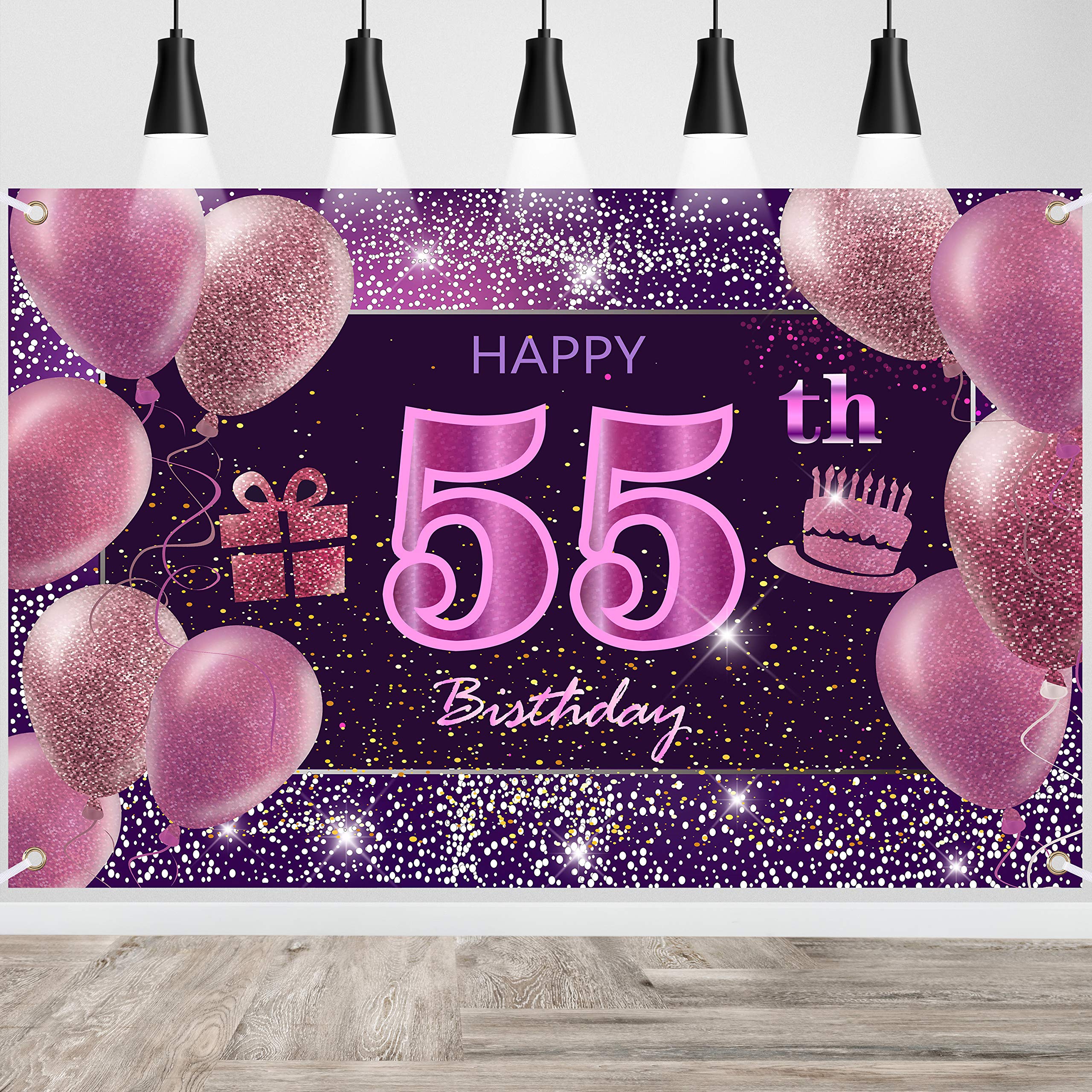 55th Birthday Decorations IMISI Happy Birthday Banner Pink Birthday Backdrop Decorations for a Party