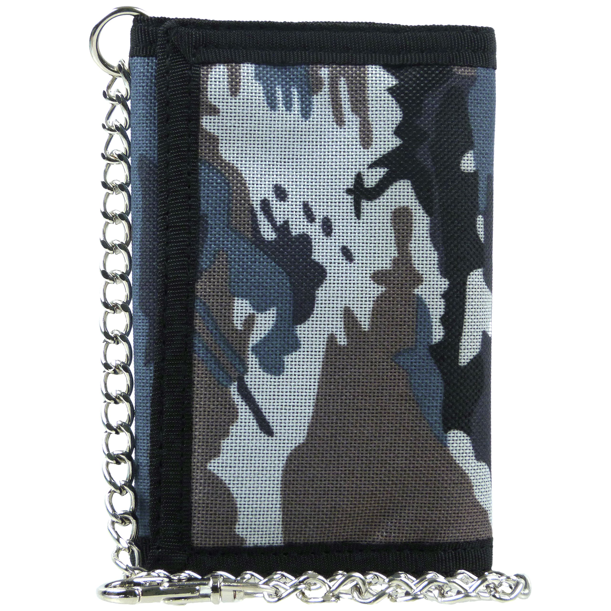 Men's Artic Grey Boys Camouflage Canvas Tri-Fold Wallet With Chain & Clip Camo Slim-Arctic Grey