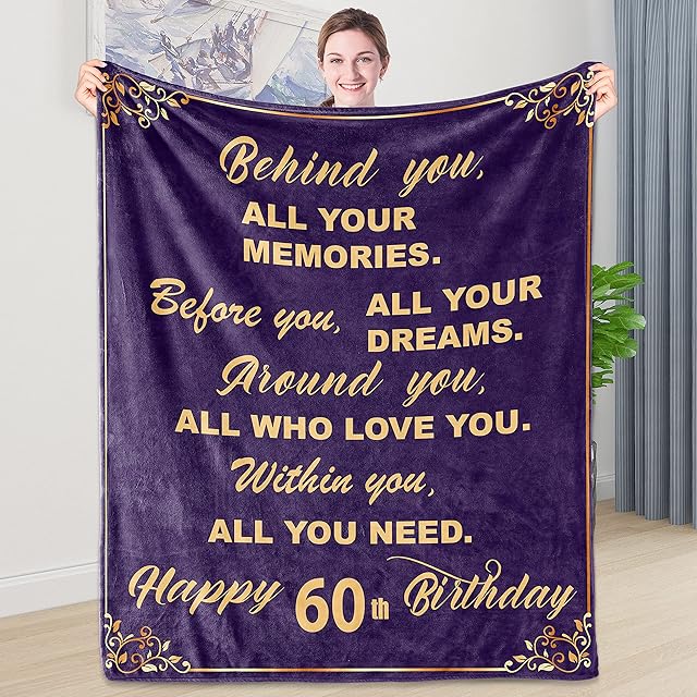 Shoppawhile 60th Birthday Gifts for Women Fluffy Blanket 51*59inch Funny 60th Birthday Gifts for Men Ideas Blanket 60th Birthday Gifts for Her Friends Mum Sister