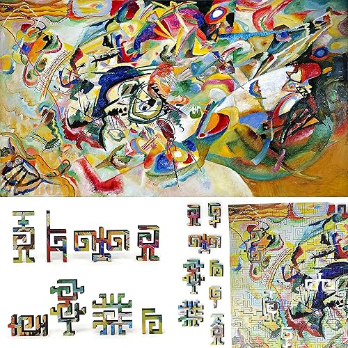 Rompecabezas de madera para adultos, geométrico, fabricado en los Estados Unidos por FoxSmartBox - 300 piezas - Desafío. Composición VII