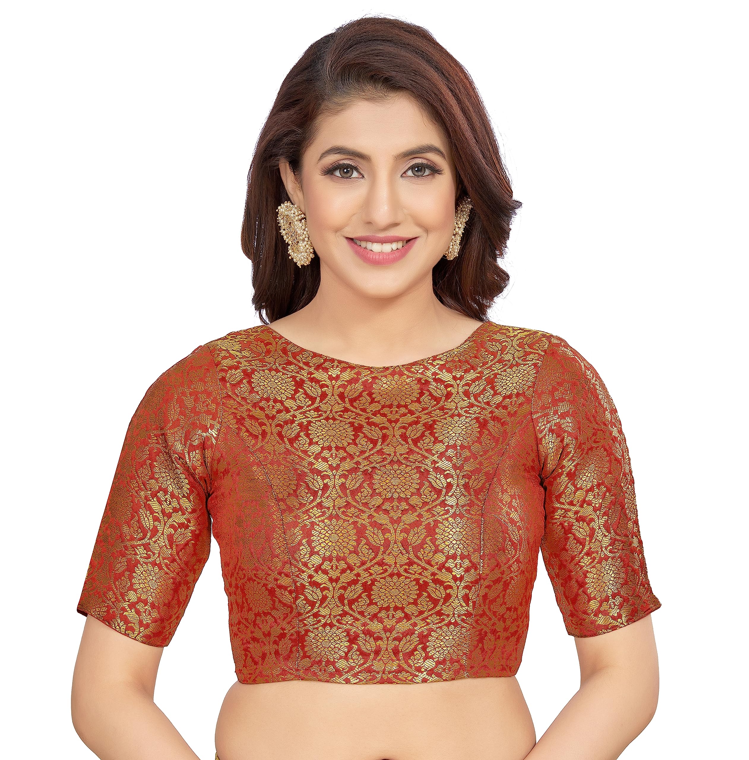 womens traditional benaras brocade readymade stitched saree blouse