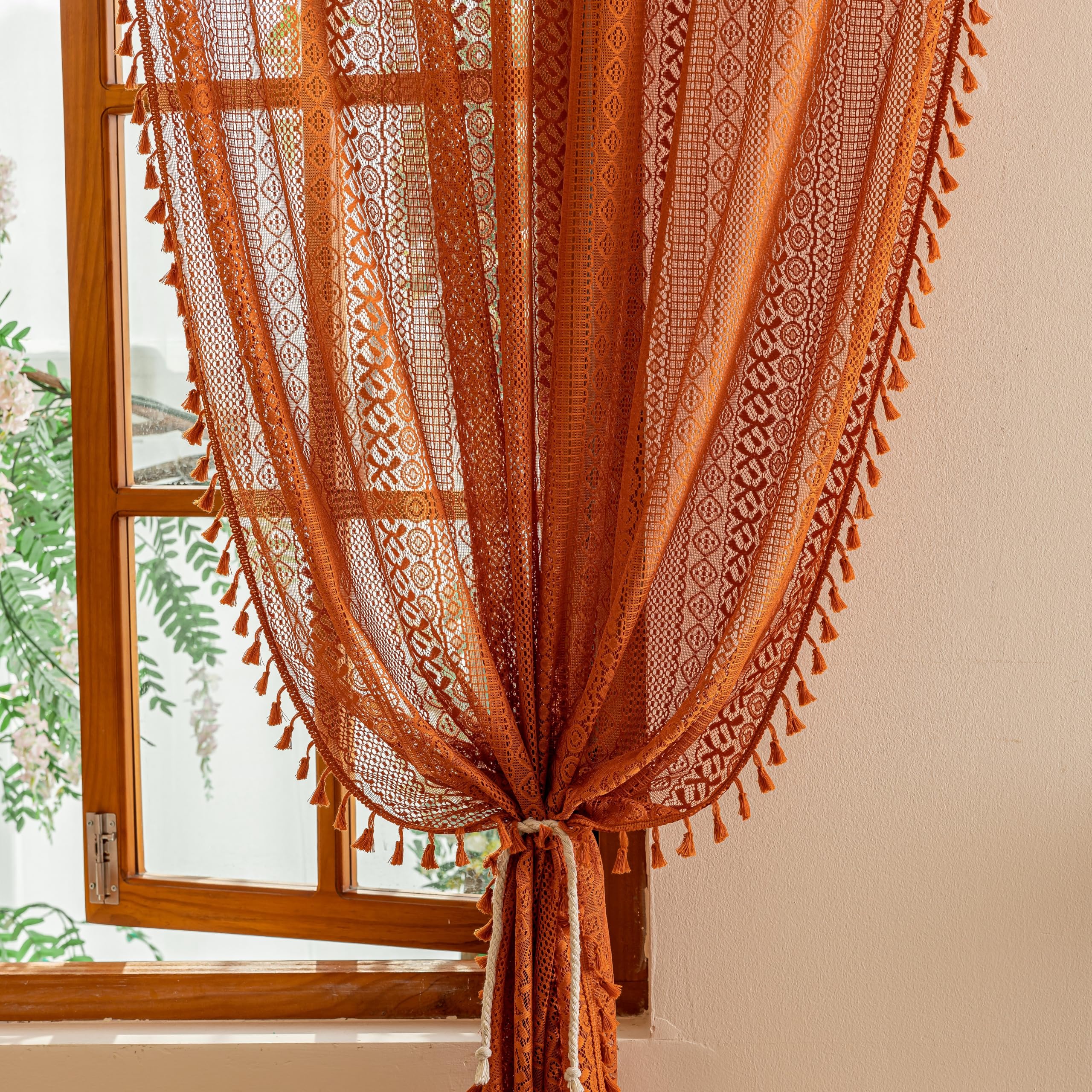 Best Terracotta Curtains for 2026: 5 Vetted Picks 2 Sutuo Home Terracotta Boho Lace Curtains 2 Panels 84 Inches Long for Living Room — product photo
