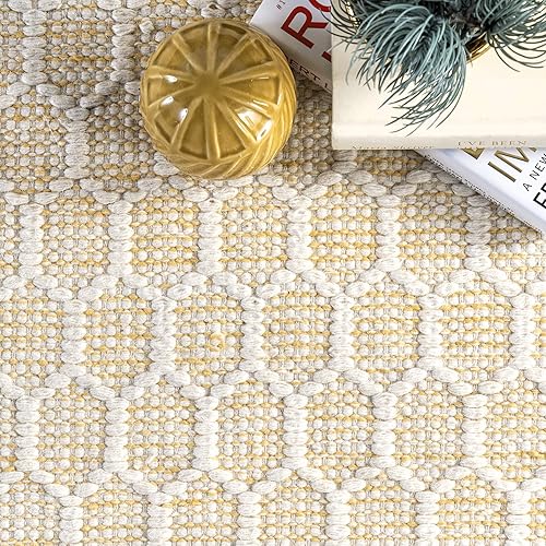 Miniatura 5 de nuLOOM Wylie - Alfombra de lana con flecos de panal de abeja, 4 x 6, beige