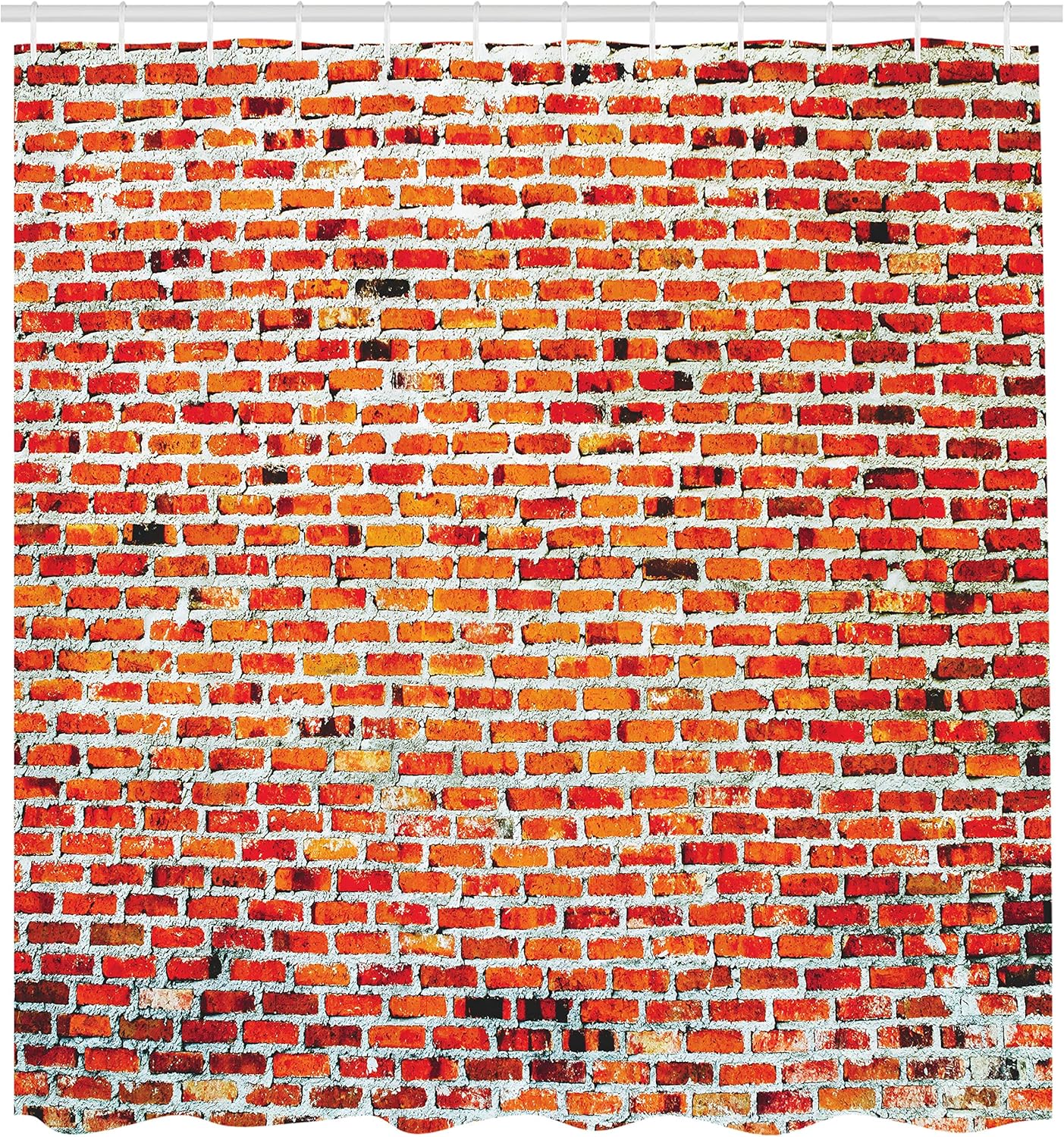 Ambesonne Brick Wall Shower Curtain, Vibrant Brick Wall with Bricks and Grunge Style Vintage Rampart Pattern Print, Cloth Fabric Bathroom Decor Set with Hooks, 69" W x 75" L, Orange Vermilion