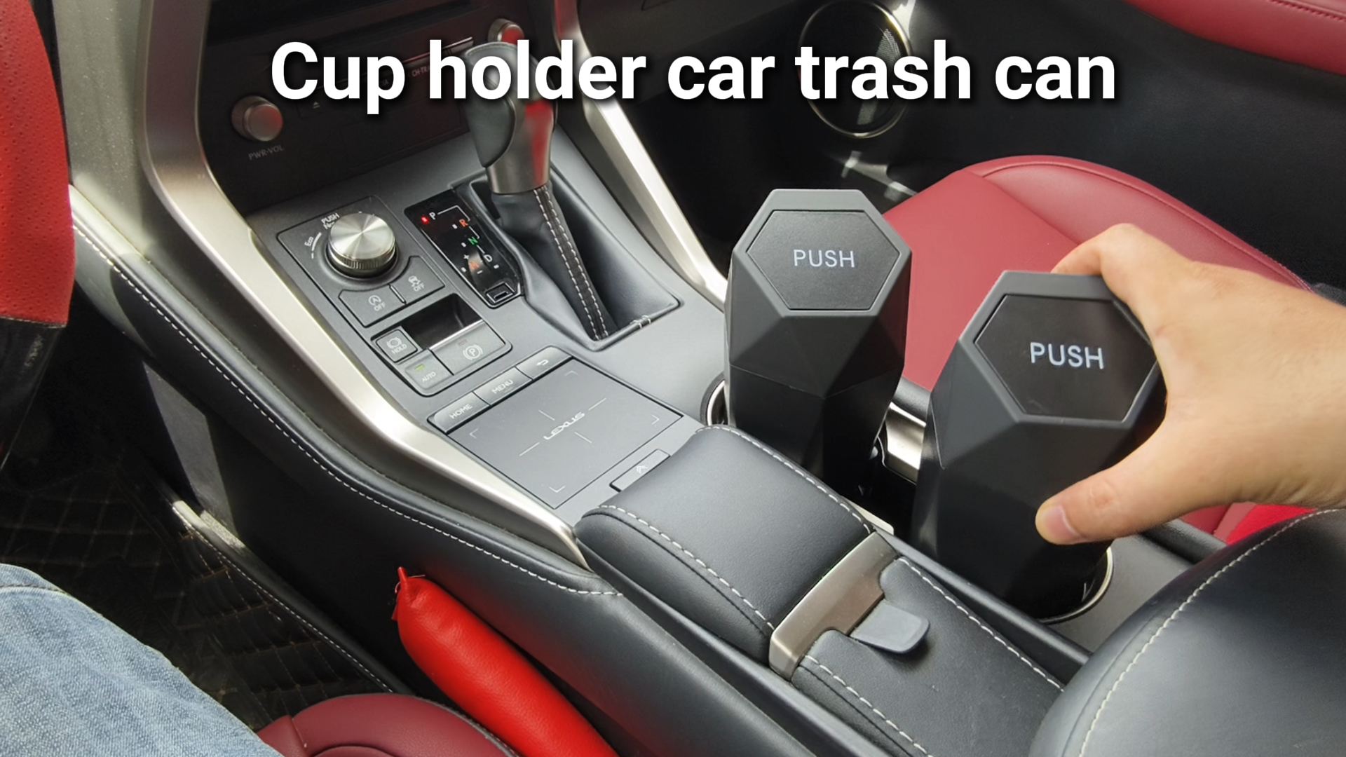 Image of Ginsco 2 Pack Car Trash Can with Lid, Cup Holder Garbage Can for Car, Garbage Bin Cars Accessories for Interior, Leakproof Small Trash Bin, Mini Trash Can for Cars, Home, Bedroom, Office (Golden)