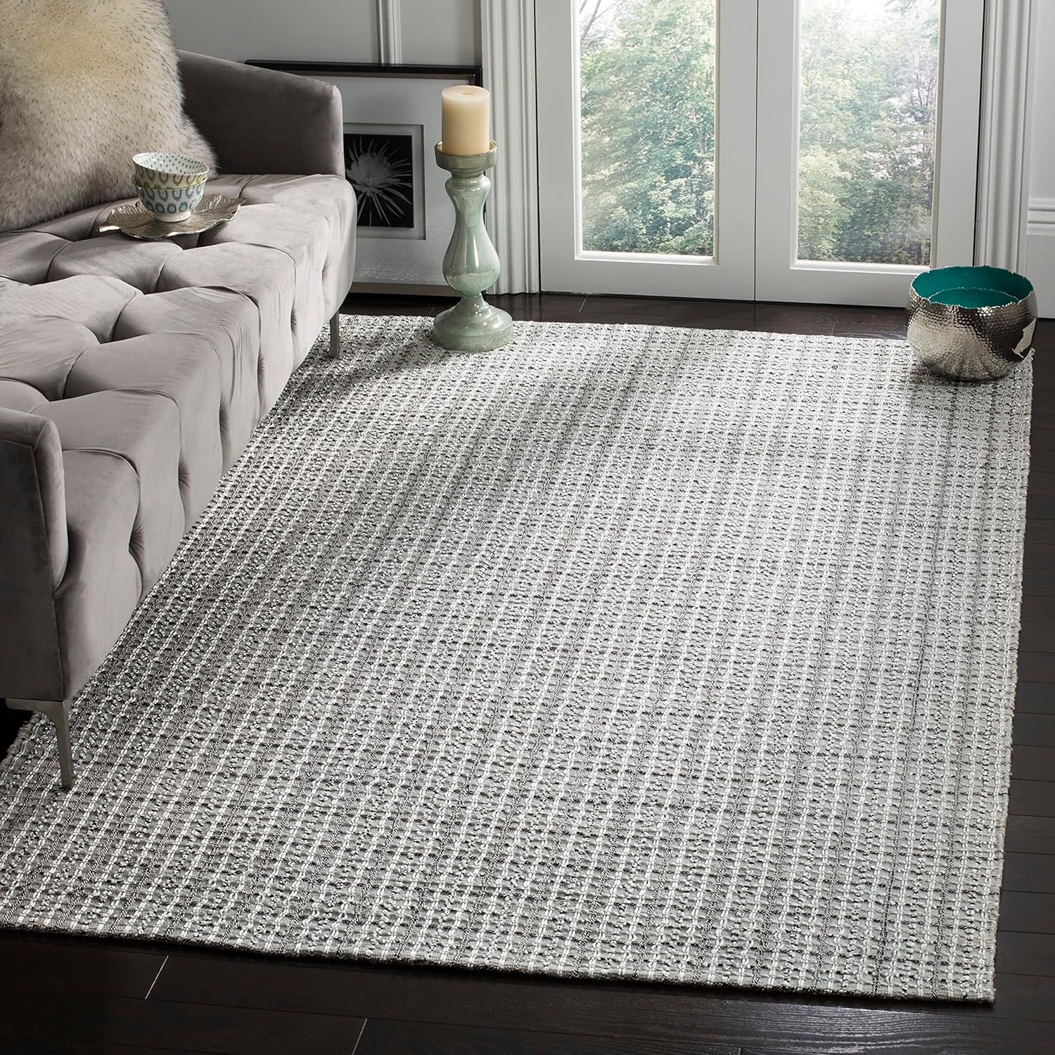 SAFAVIEH South Hampton Collection 2' x 6' Silver SHA241C Handmade Flatweave Grid Runner Rug