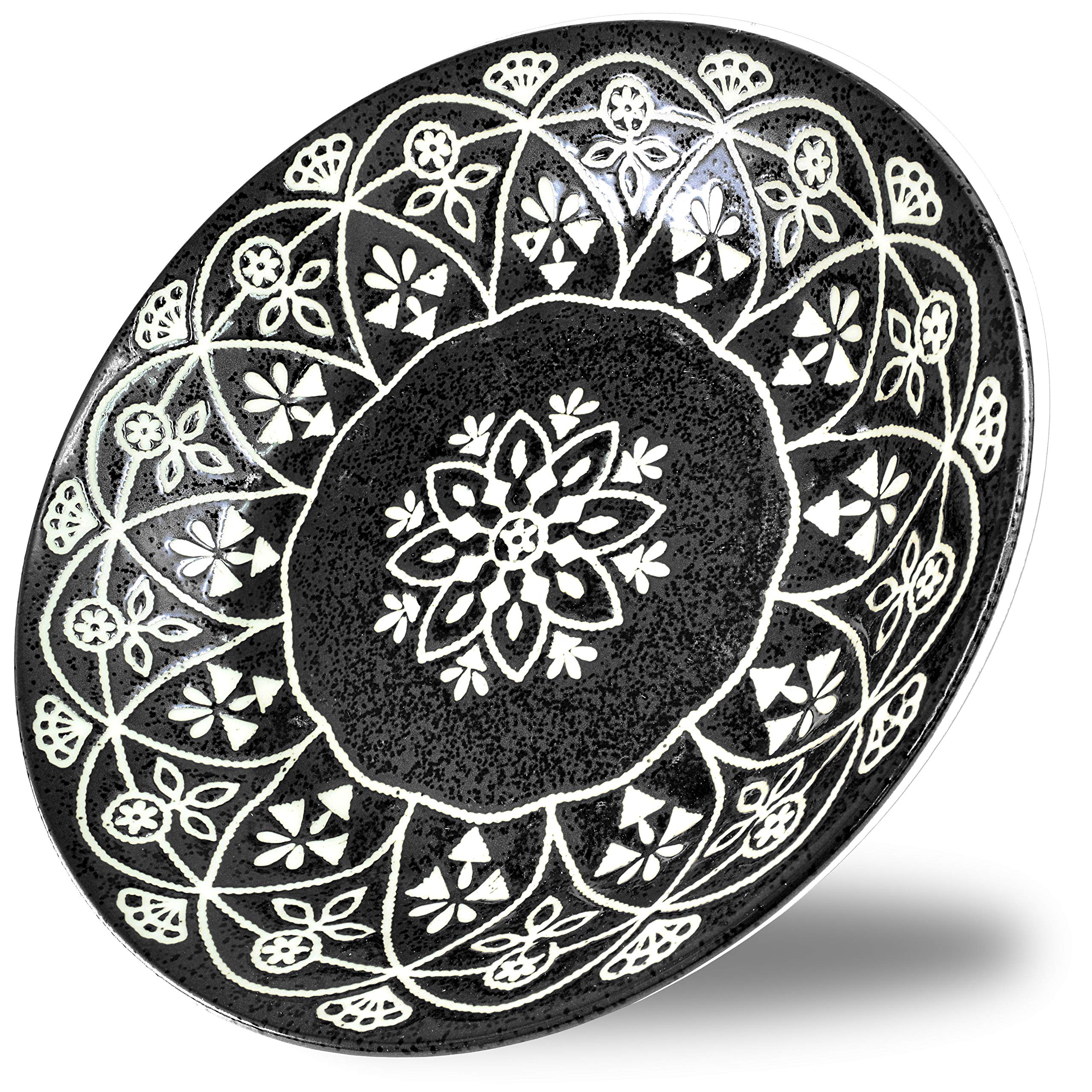 Mino Ware Japanese Pasta Bowl, Rice Soup Sarada Curry Rice, Moroccan Design, 8.1 inch, Black