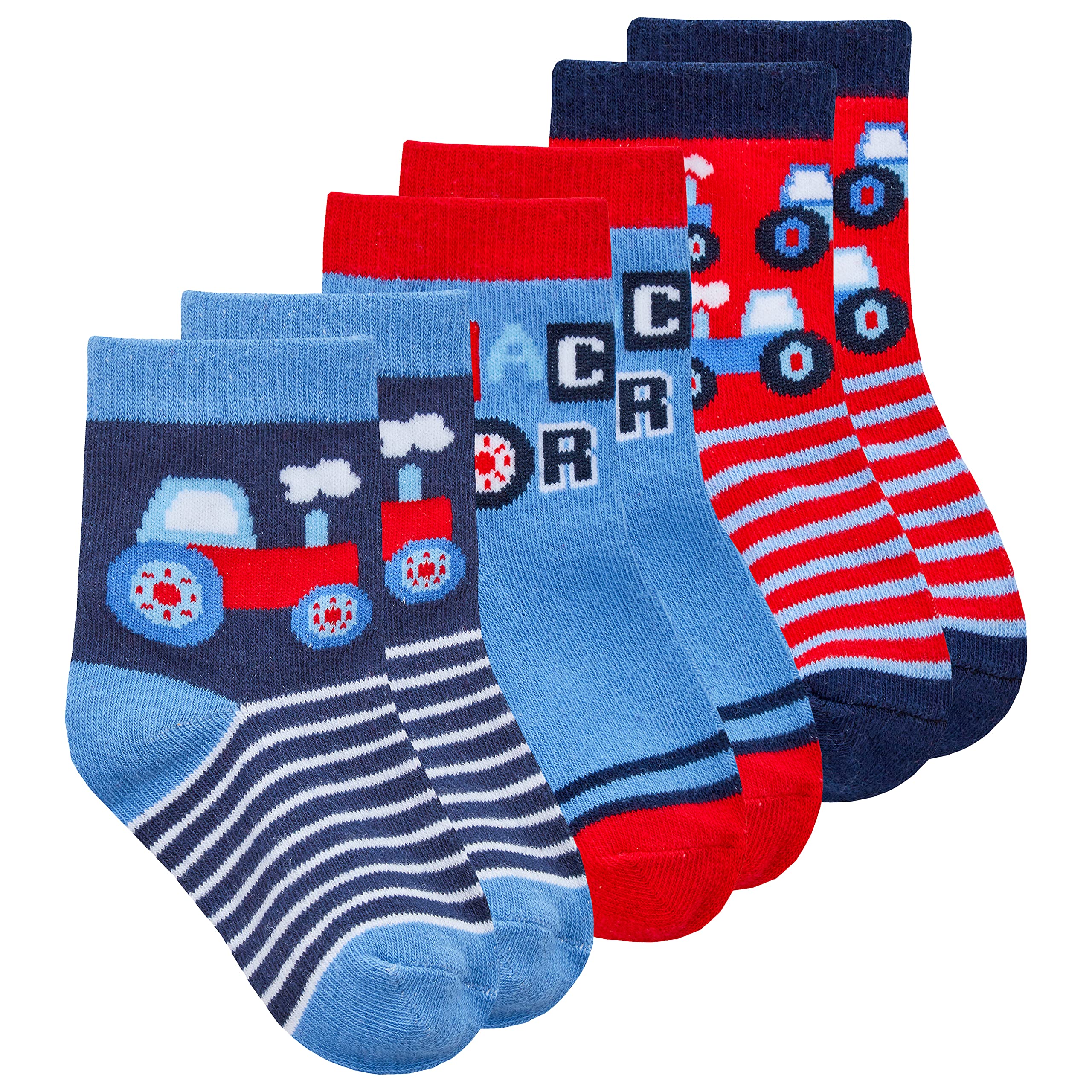 Metzuyan Baby Boy Cotton Rich Socks Tractor Striped Low Cut Ankle 0-2.5