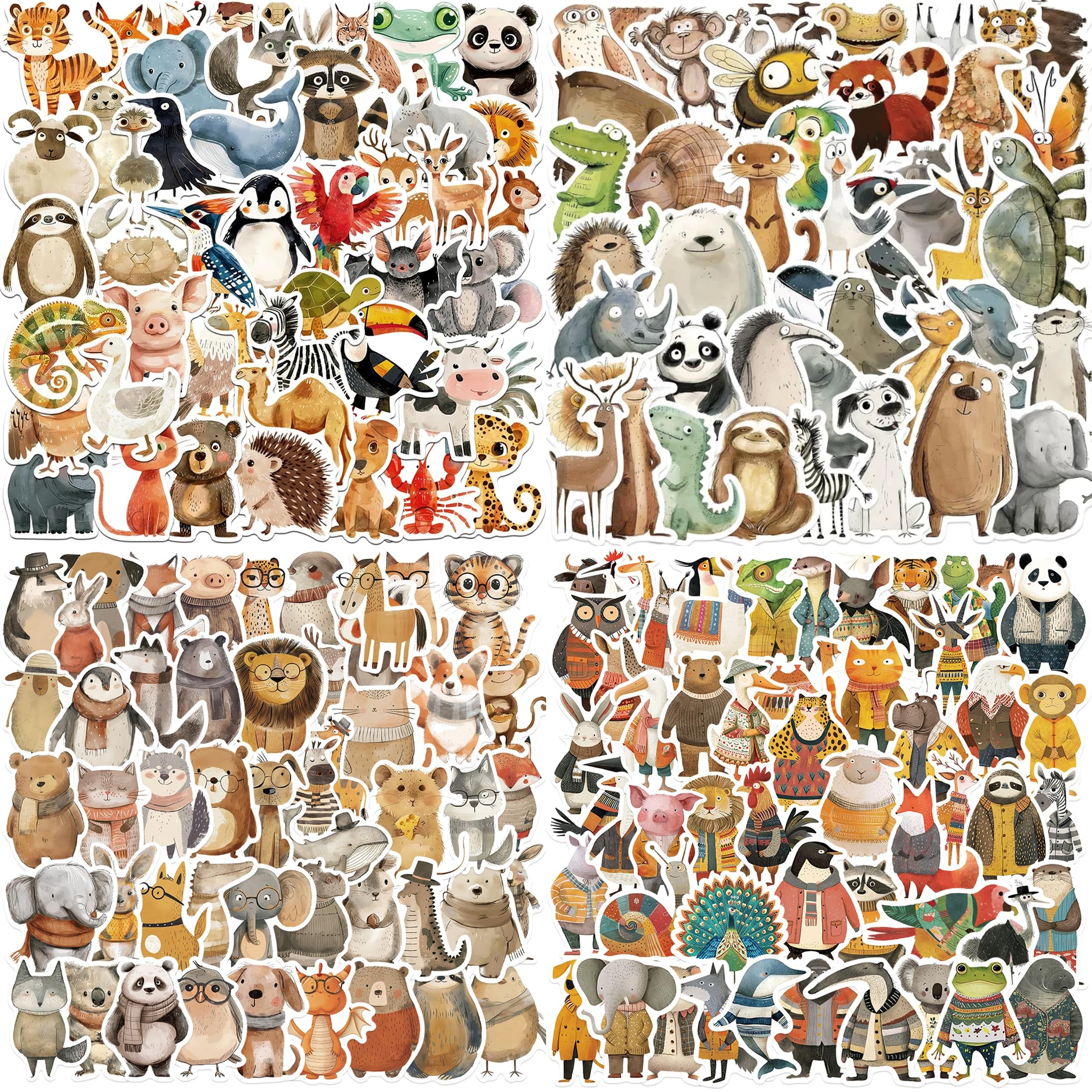 Dewocke Animal Sticker Set for Children, 200 Unique Illustration Animals Stickers, Reward Stickers, Vinyl Waterproof & Robust, Universal for Laptop, Water Bottle, Skateboard & More (ArtiCritters E)