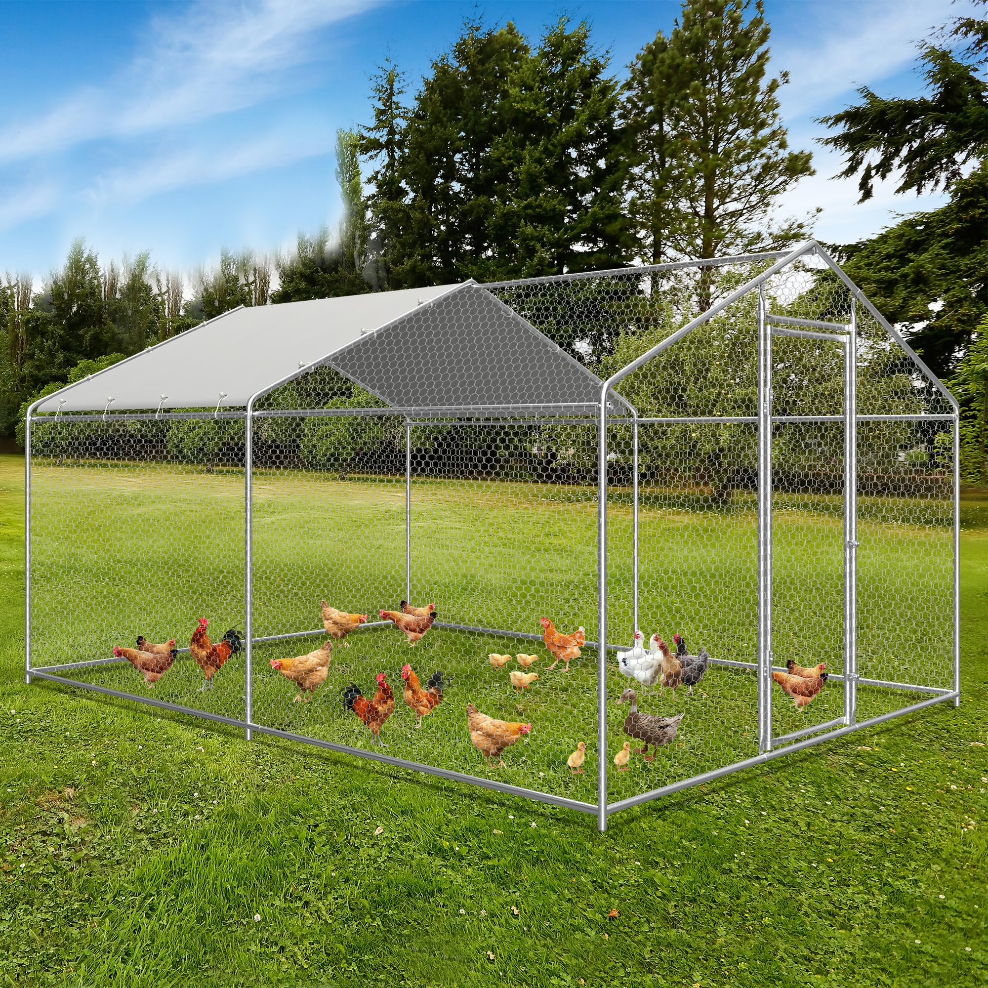 COVERONICS Metal Chicken Coop Run - Outdoor Large Chicken Coop with Waterproof Cover and Security Lock, Walk-in Poultry Pen for Outdoor Yard Farm