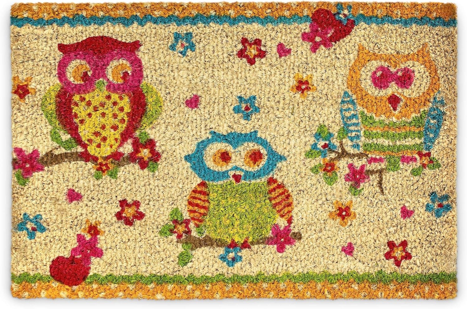 Relaxdays Coconut Fibre OWLS 40 x 60 cm Coir Doormat Mat with 3