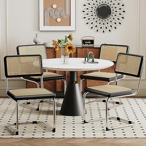 Miniatura 13 de Alunaune Juego de 2 sillas de comedor modernas de mediados de siglo, sillas de cocina tapizadas de ratán natural, sillas auxiliares sin brazos con