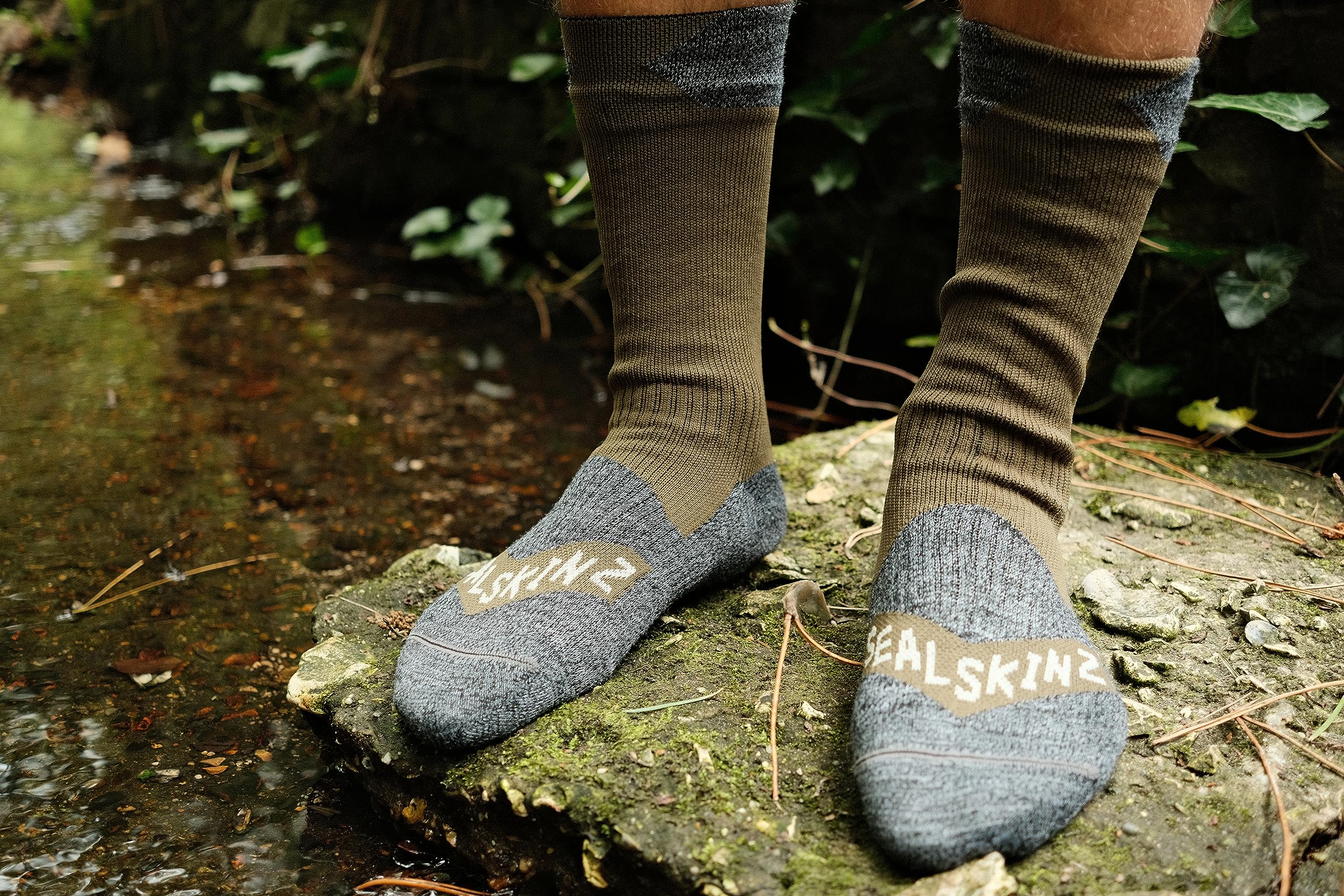 Sealskinz Raynham Skarpety O Średniej Długości, Wodoodporne, Na Każdą Pogodę, Oliwkowy/Szary Melanż, Xl