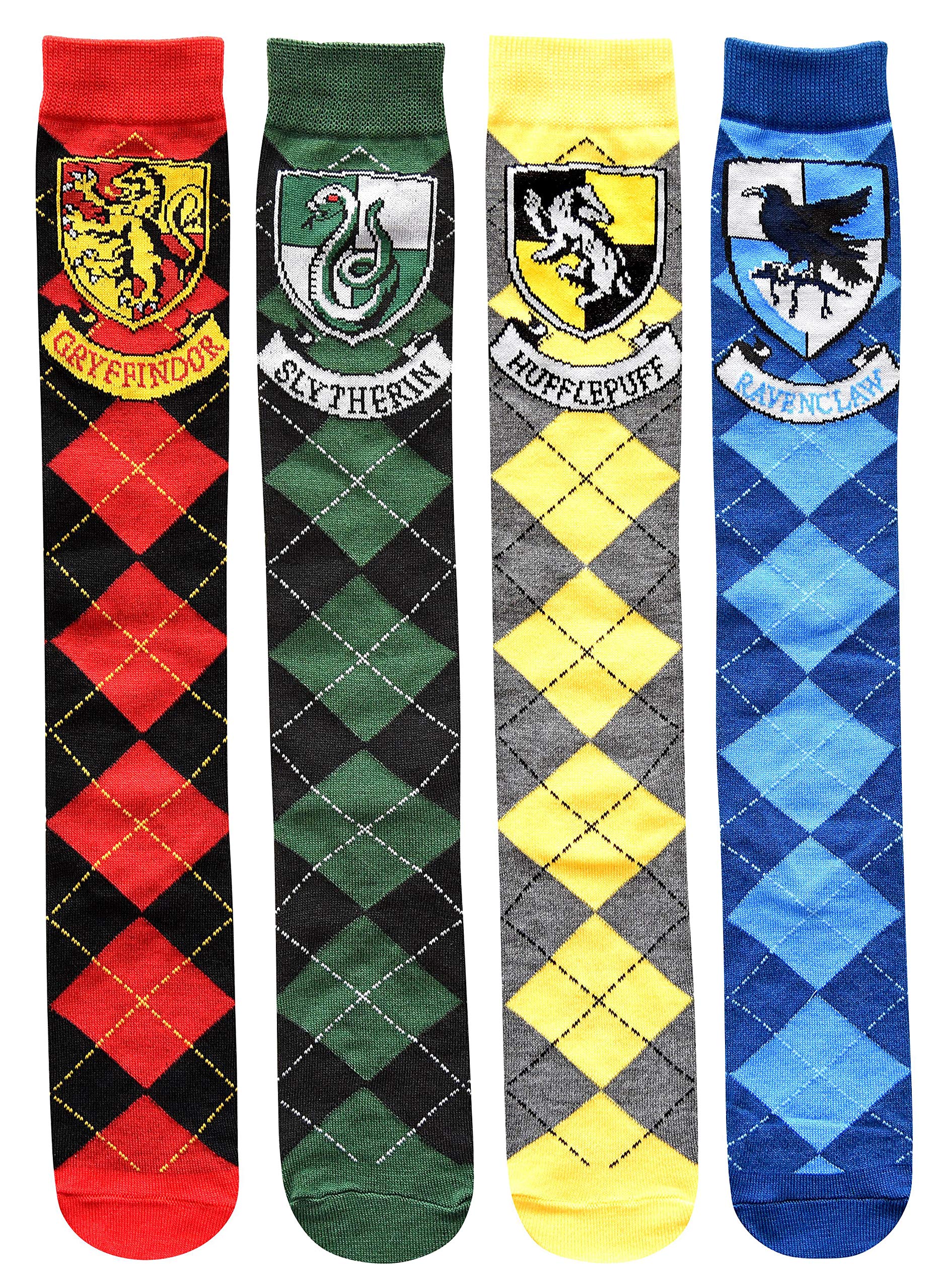 HYP Harry Potter House Crests Argyle Juniors/Womens 4 Pack Knee High Socks