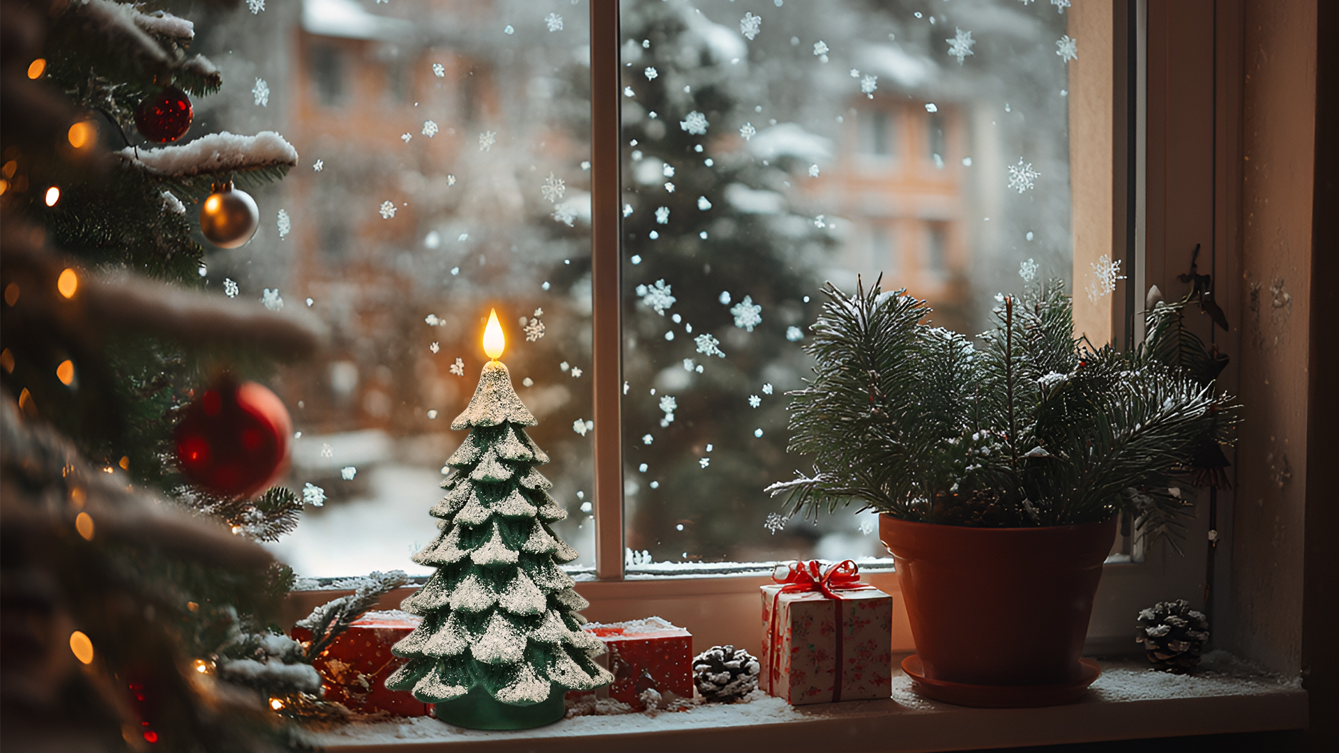 Image of PChero Christmas Tree LED Candle with Remote Timer, 4.13x7.9 Inch | Real Wax, Battery Operated, Pillar Candle, Flameless Flickering, for Xmas Eve Holiday Home Party Room House Decor