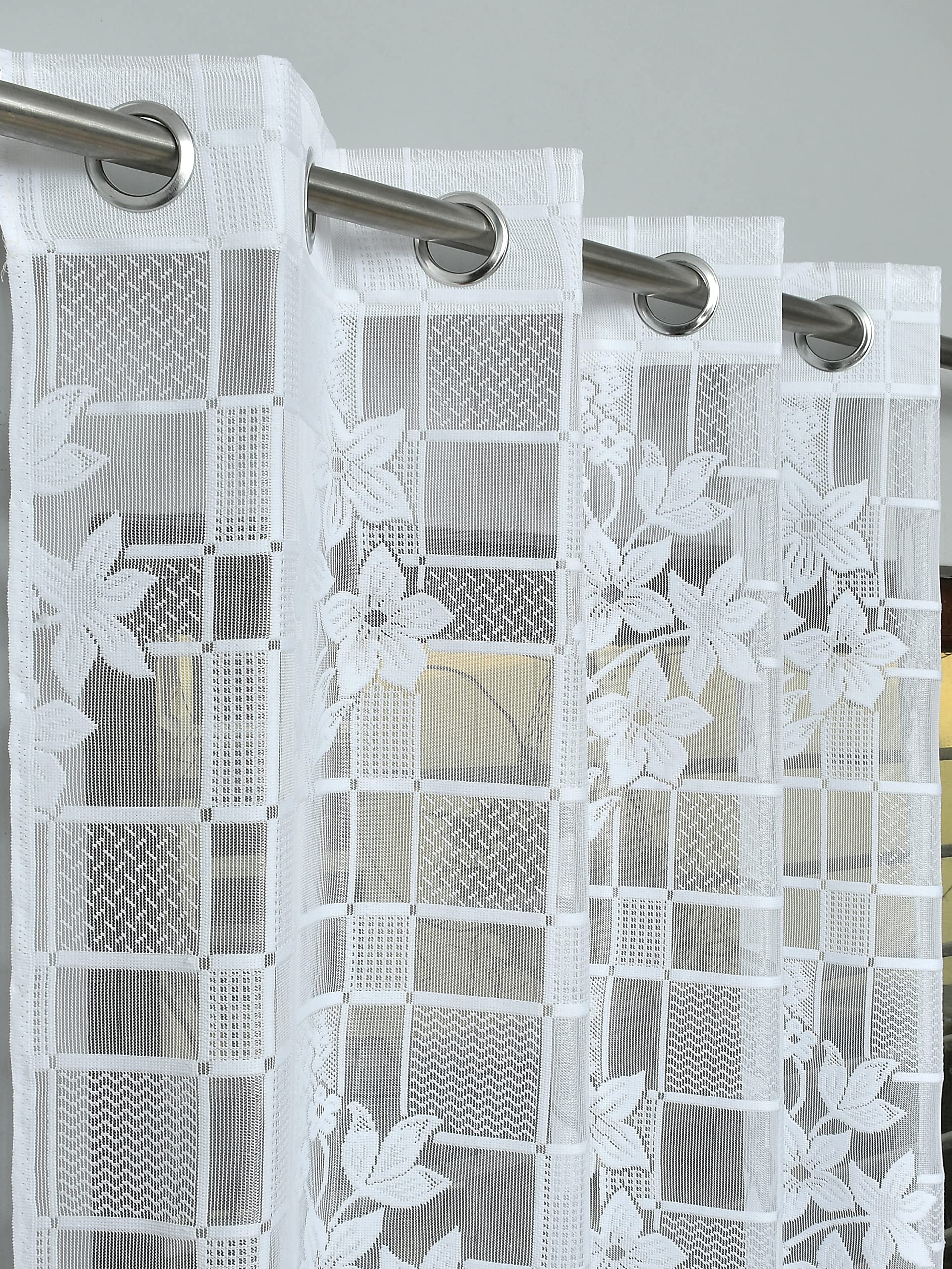 Galaxy Home Decor Sheer Transparent Net Floral Grommet Curtains for Window 5 Feet, Pack of 1, White-image-42