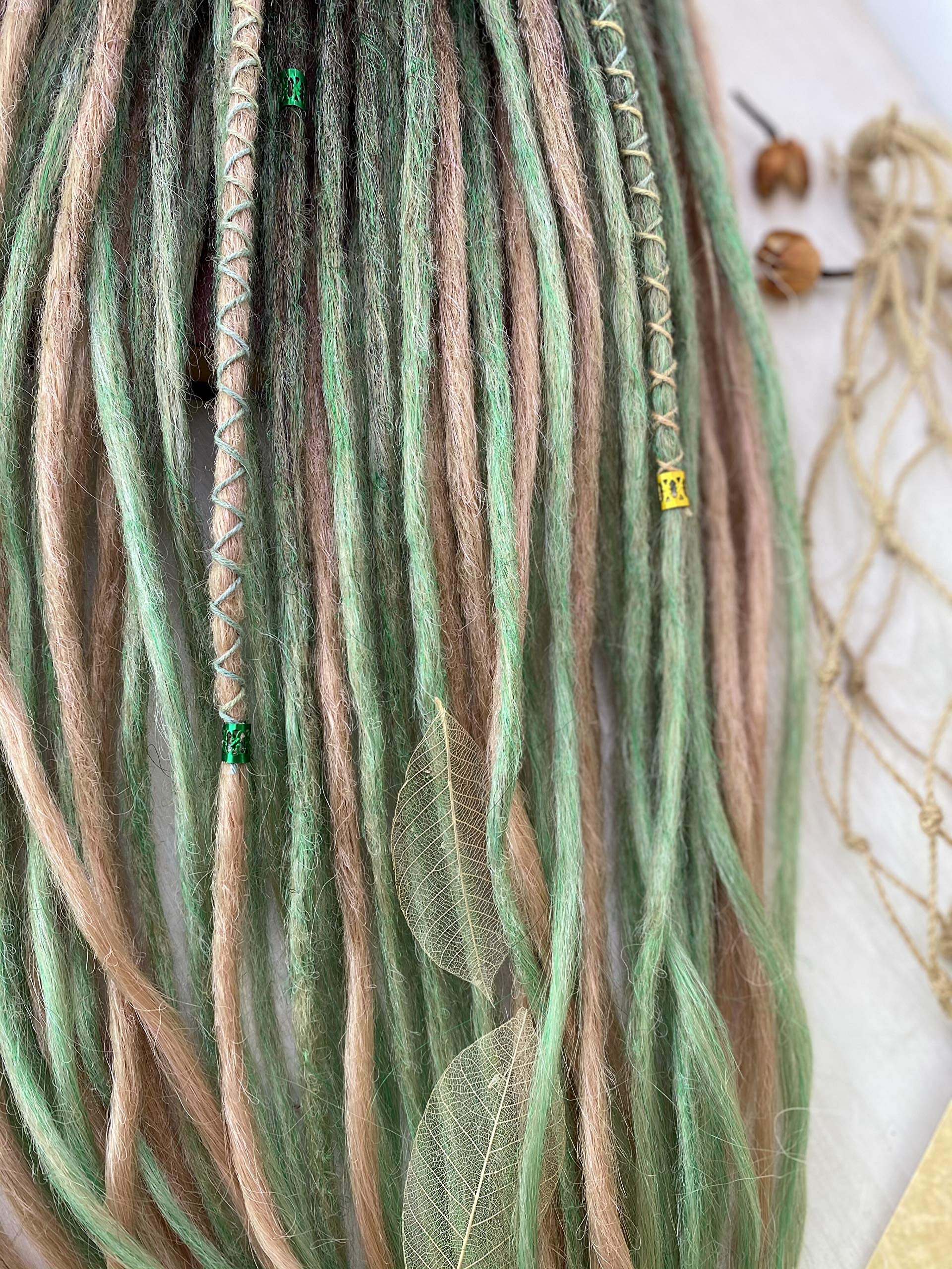 Buy Synthetic Dreads, Natural Light Brown and Green, Ombre Dreads, Synthetic dreads, de dreads