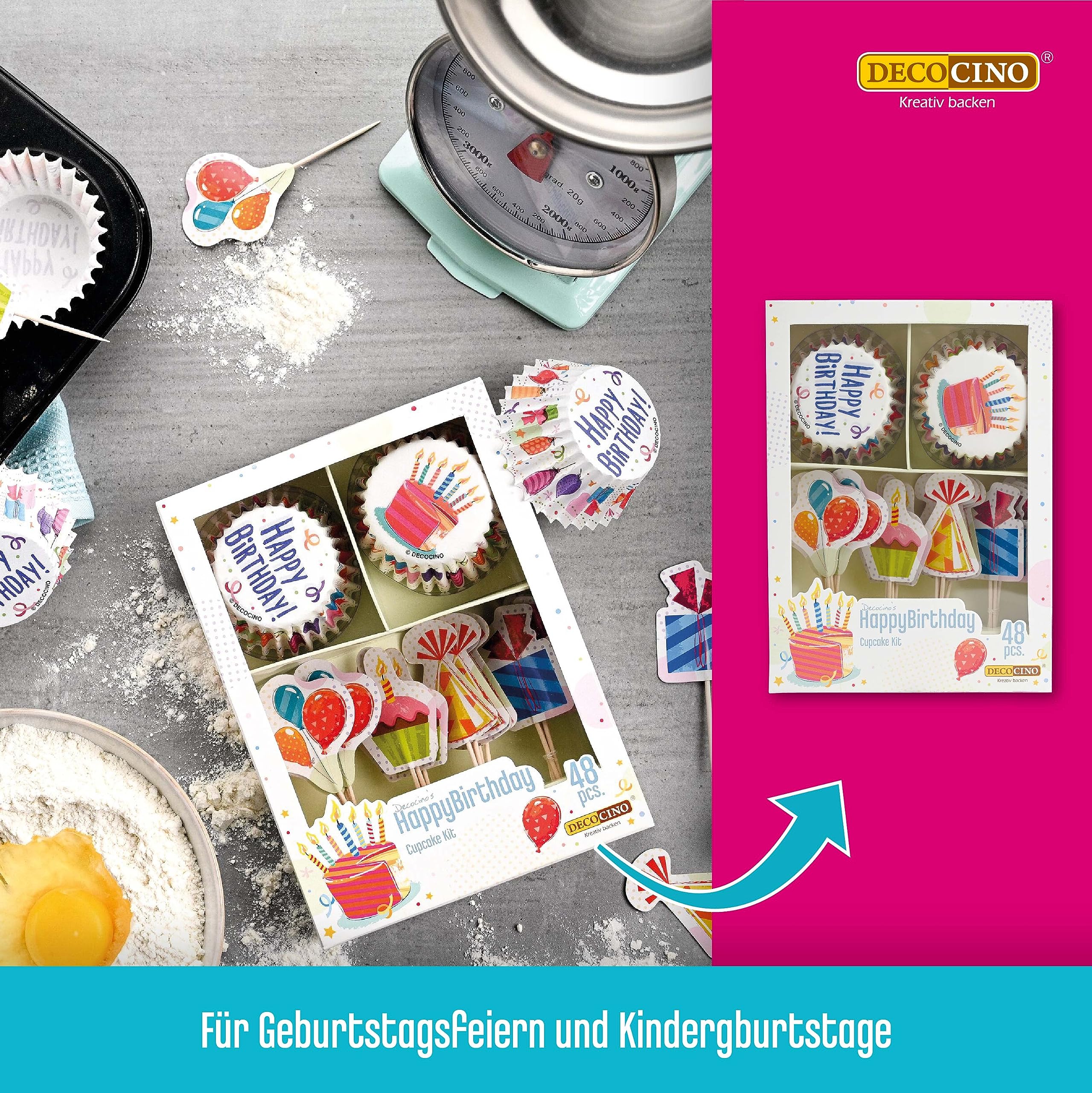 48 Stück Happy Birthday Kuchen-Einsätze – Bunte Papier-Aufsätze 9,5x7,5 Cm Für Geburtstagstorten & Cupcakes