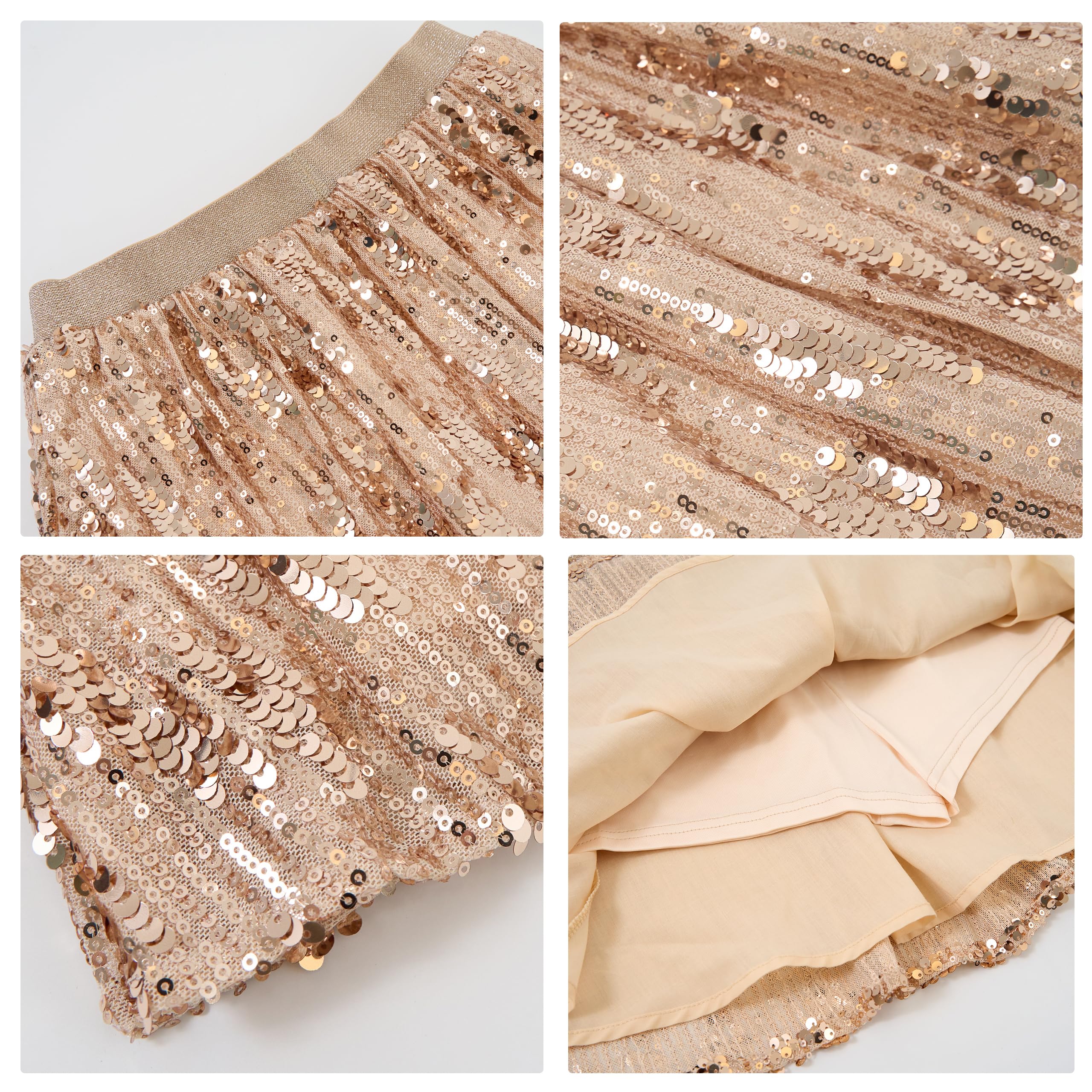 Rolanko Gonna con paillettes elastica in vita glitterata con fodera scintillante gonne scintillanti per bambini da ballo per bambini 5-12 anni