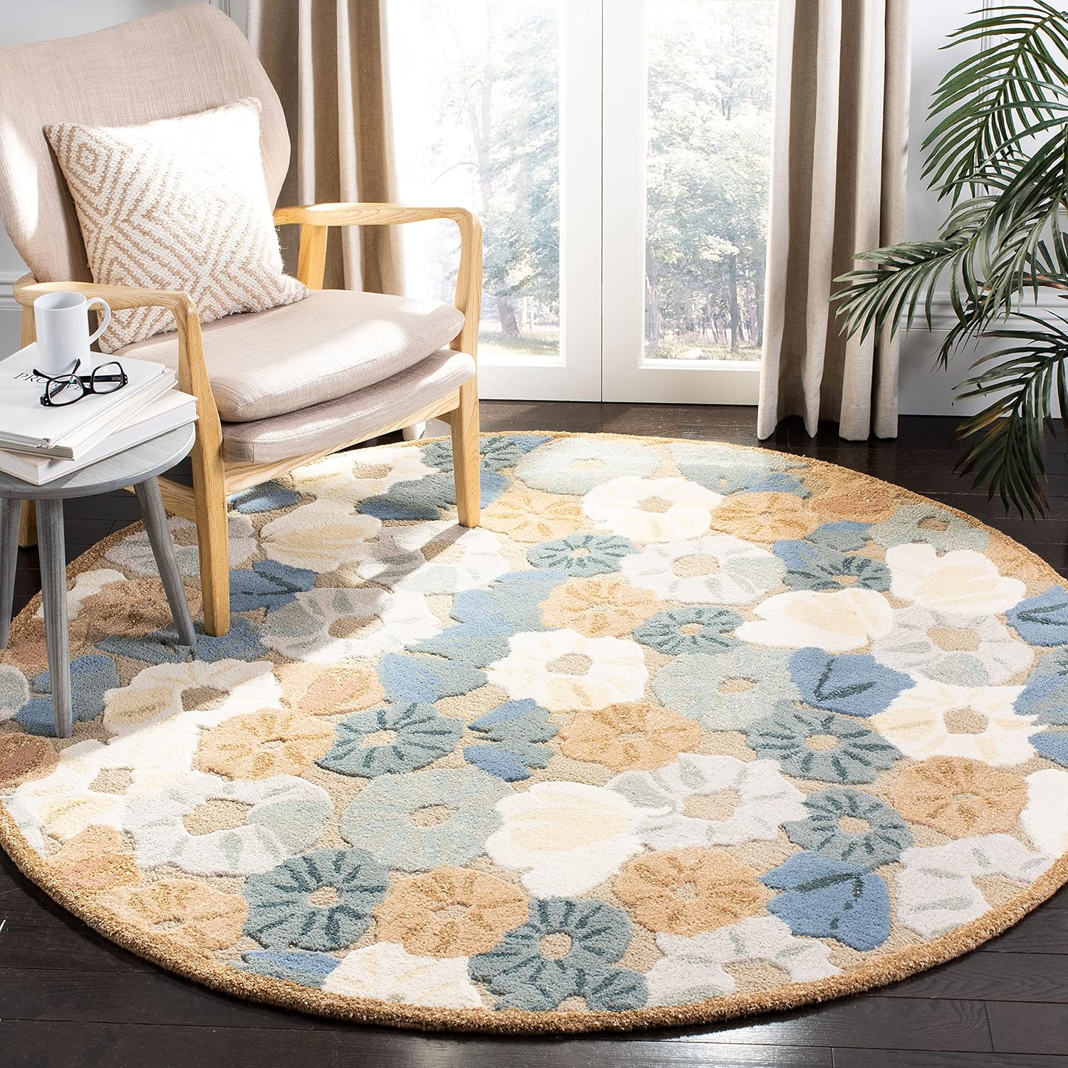 Martha Stewart x SAFAVIEH Area Rug Collection - 6' Round, Cornucopia Beige, Handmade Wool & Viscose, Ideal for Living Room, Bedroom, Office, Dining Space (MSR3625C)