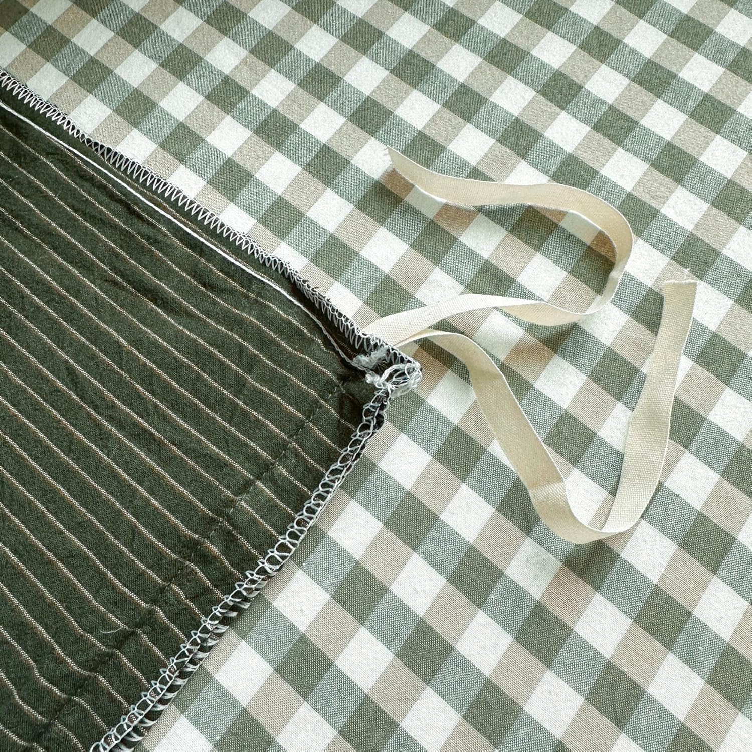 PinkMemory Green Striped Duvet Cover Queen 100% Washed Cotton Olive Green Stripes Duvet Cover Set Full 3pcs Pinstripe Pattern Bedding Set with Zipper Closure Corner Ties,Soft Breathable - Image 7