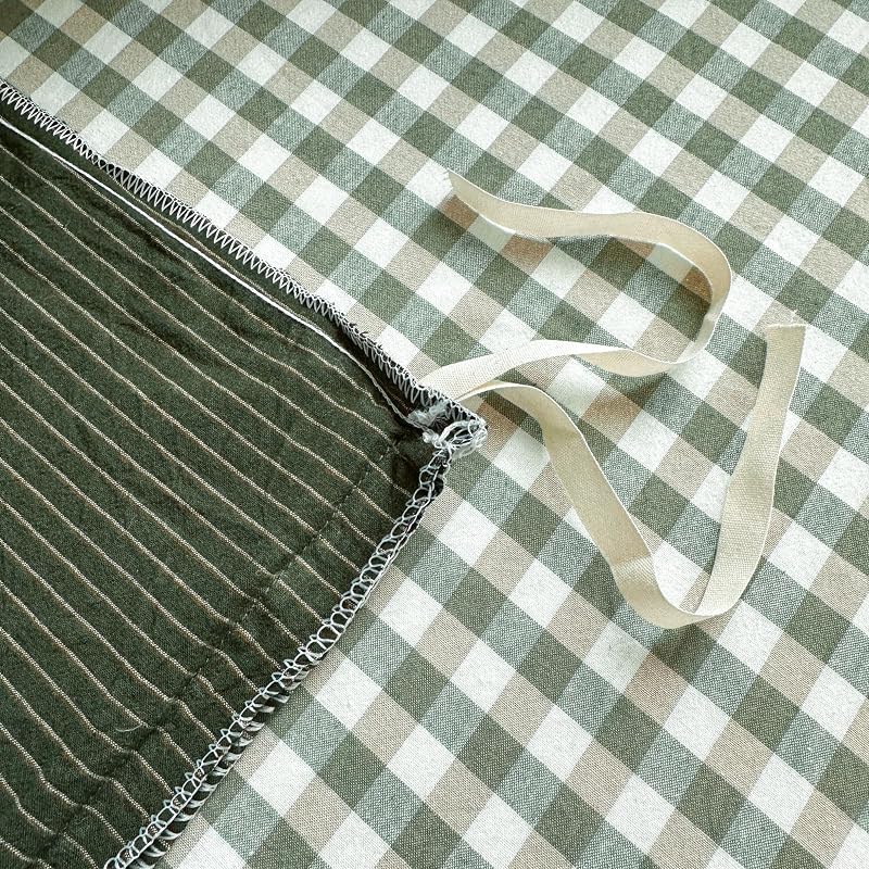 PinkMemory Green Striped Duvet Cover Queen 100% Washed Cotton Olive Green Stripes Duvet Cover Set Full 3pcs Pinstripe Pattern Bedding Set with Zipper Closure Corner Ties,Soft Breathable image 7