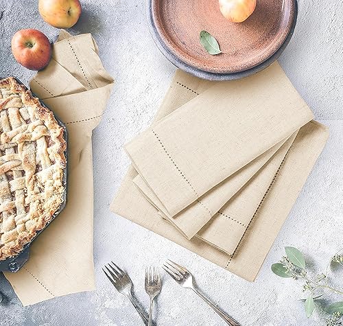 Miniatura 2 de Juego de 12 servilletas de lino, 18 x 18 pulgadas, con vainica, servilletas de tela de lino natural para cena, servilletas de tela lavables,