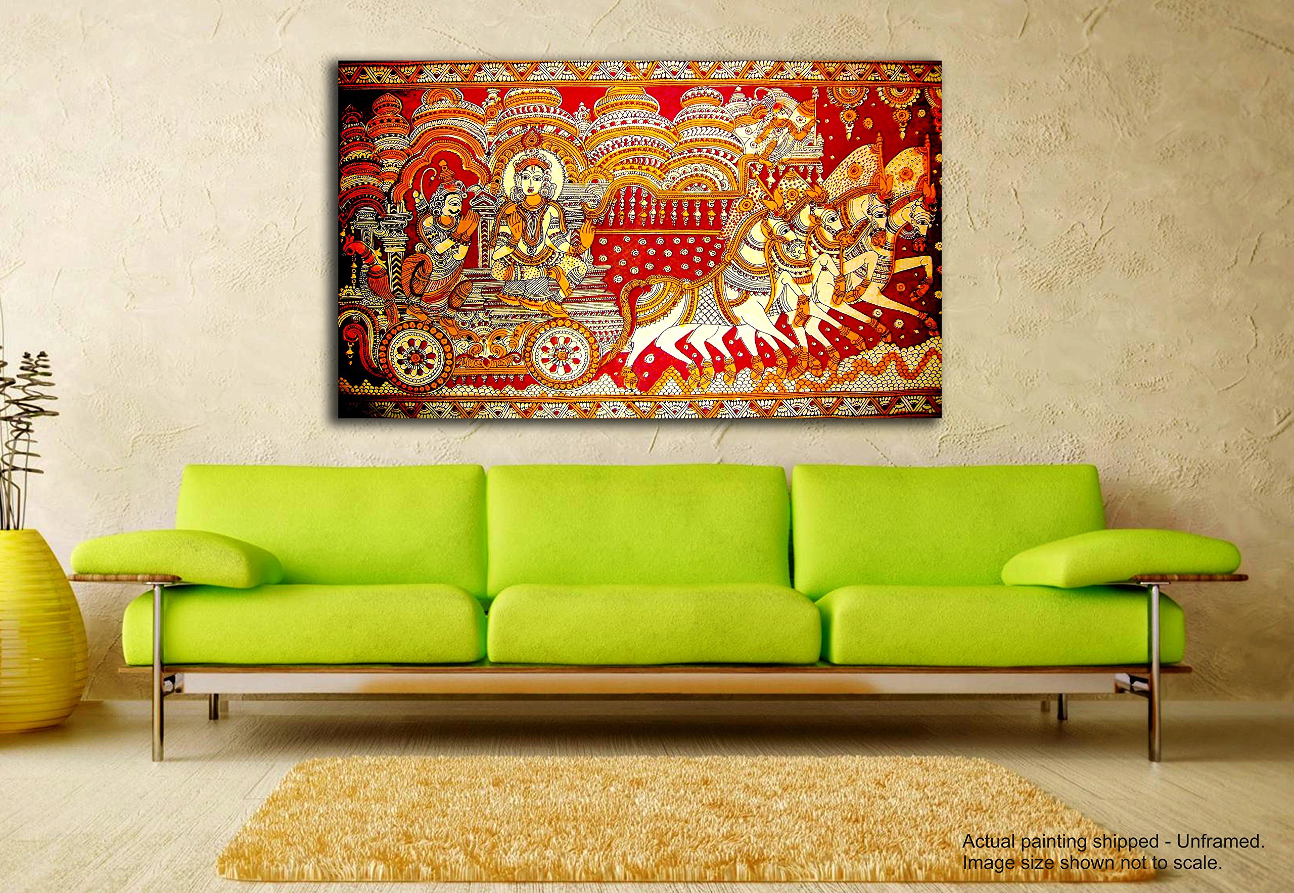 Madhubani Krishna Arjun Canvas Painting - Home Decor -2 Madhubani Krishna Arjun Canvas Painting - Home Decor -2