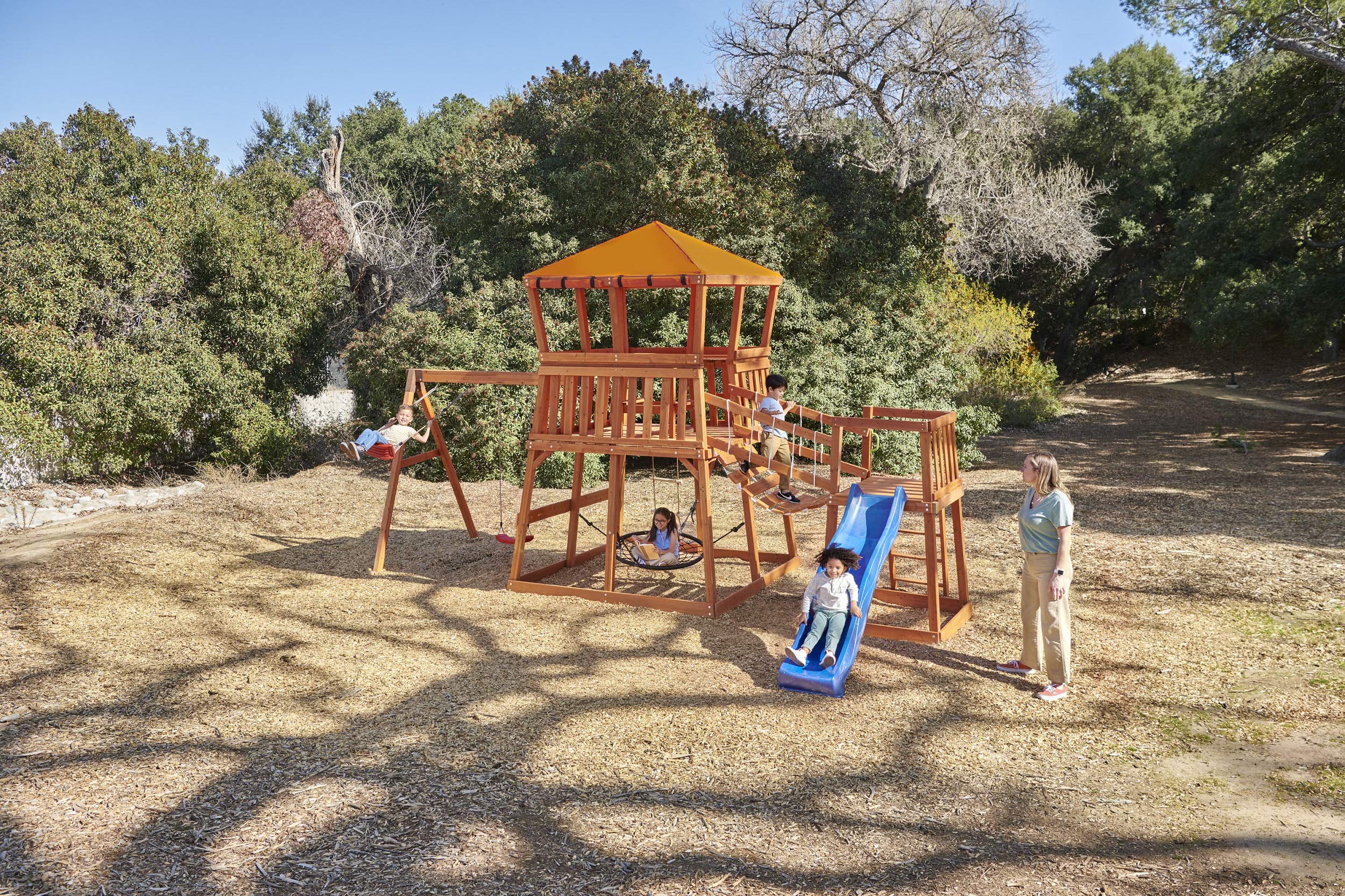 Little Tikes Real Wood Adventures Grizzly Grotto Exclusive Wooden Swing Set and Outdoor