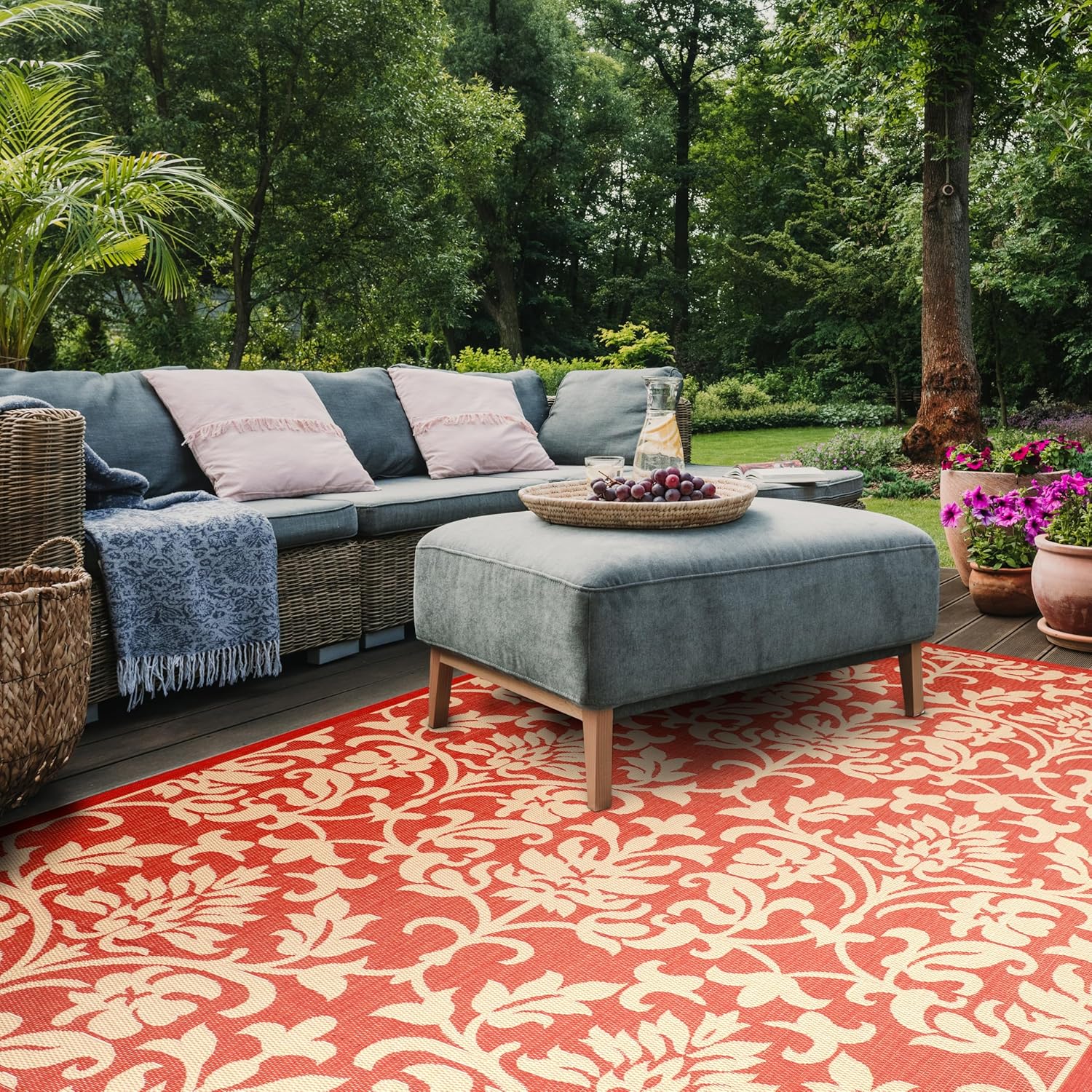 SAFAVIEH Courtyard Collection Accent Rug - 2' x 3'7", Red & Natural, Non-Shedding & Easy Care, Indoor/Outdoor & Washable-Ideal for Patio, Backyard, Mudroom (CY3416-3707)
