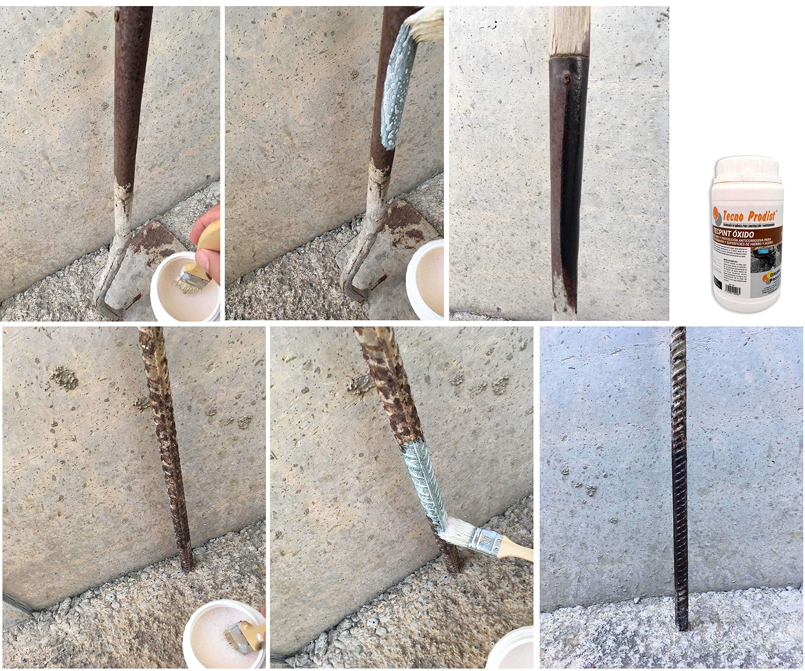 Tecno Prodist TECPINT OXIDO 1 Litro - Pasivador de óxido al agua - protección anticorrosiva para armaduras – convertidor y transformador de oxido para superficies de hierro y acero
