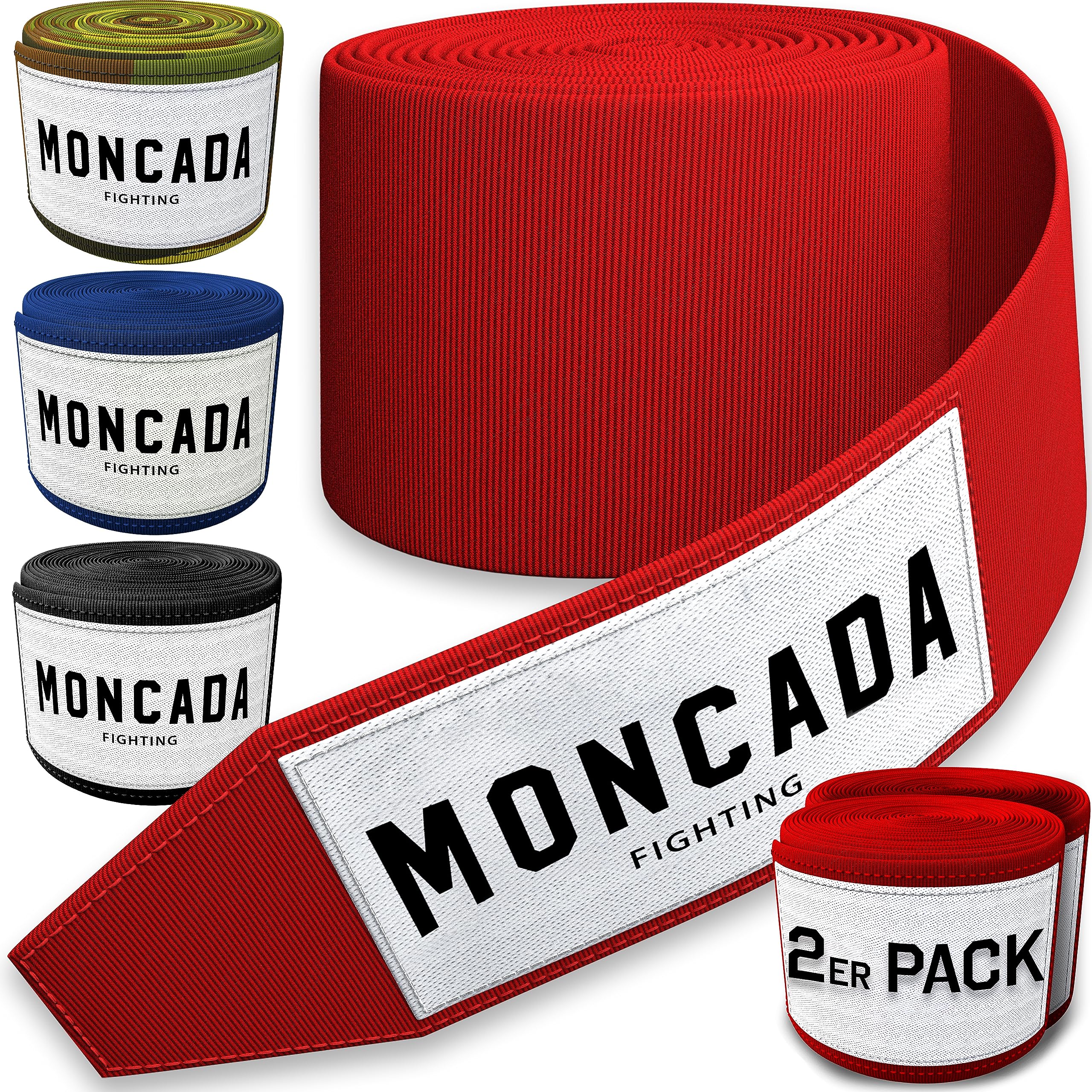 Moncada Fighting® [4m Boxbandagen mit Daumenschlaufe - Bandagen Boxen Halb elastische Boxing Gloves mit extra breitem Klettverschluss - Boxbandage Hand für Boxen, MMA, Kickboxen - Box Bandage Sport