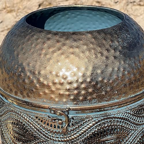 Miniatura 3 de Faroles marroquíes de metal para templos huracanes de piso de lujo juego de 2 para velas LED o de cera hierro sellado pátina envejecida parte