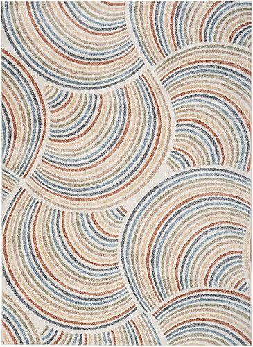 Miniatura 4 de Nourison Astra - Alfombra de área moderna de mediados de siglo, lavable a máquina, color marfilmulti de 5 pies 3 pulgadas x 7 pies, fácil de