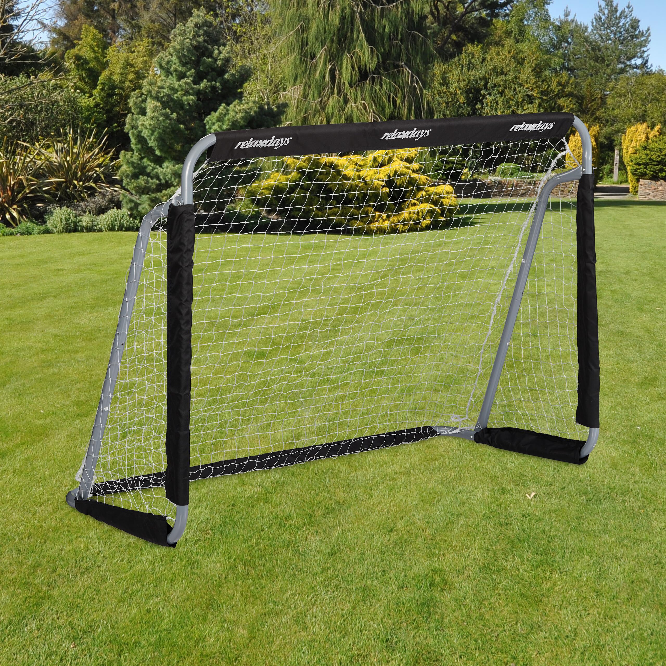 Relaxdays, 110 x 150 x 75 cm Football Goal for Children and Adults with Garden Net, Iron and Polyester, Grey and Black