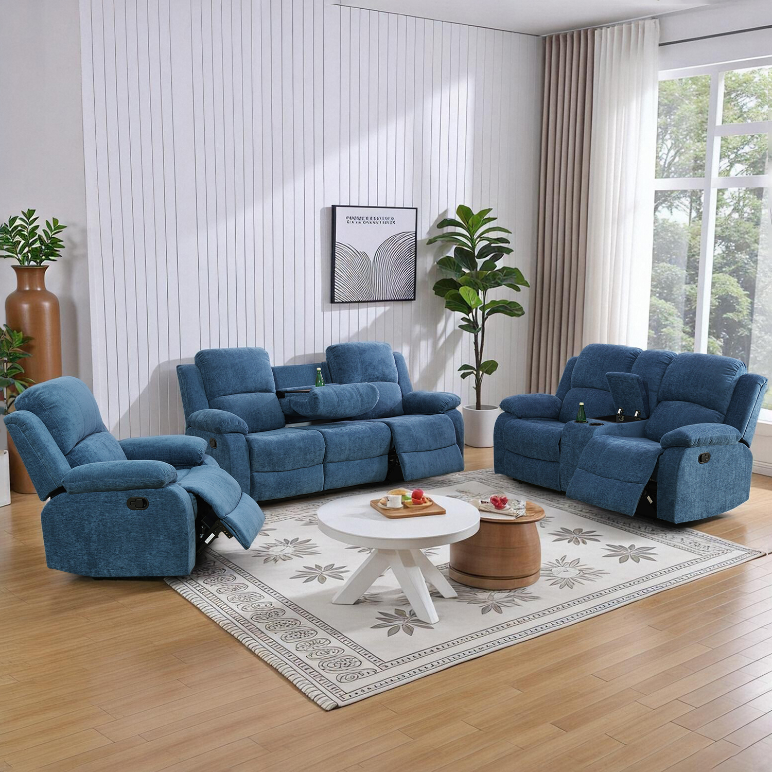 Amazon.com: Caberryne Fabric Recliner Sofa Set for Living Room