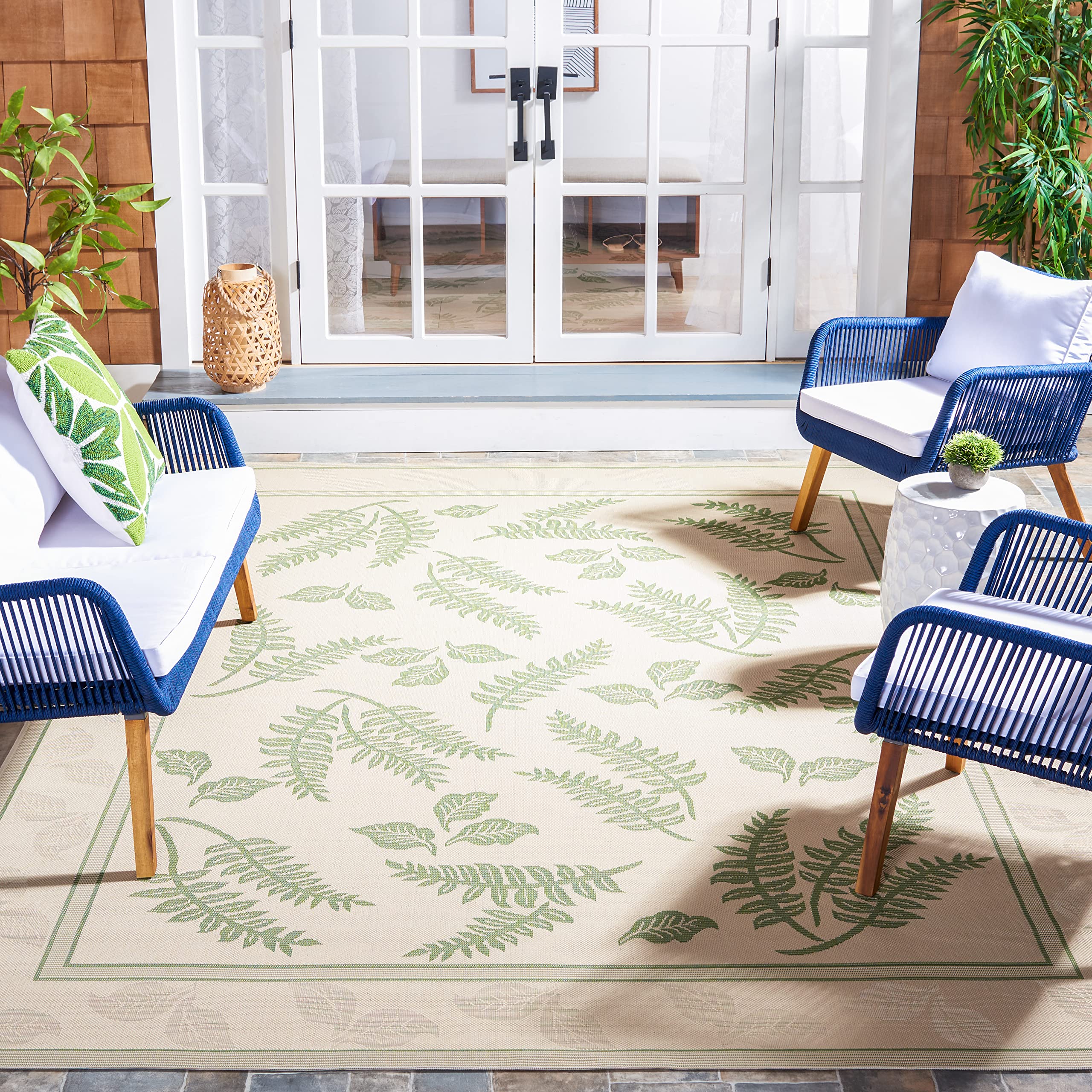 SAFAVIEH Courtyard Collection 8' x 11' Natural / Olive CY0772 Indoor/ Outdoor Waterproof Easy-Cleaning Patio Backyard Mudroom Area-Rug