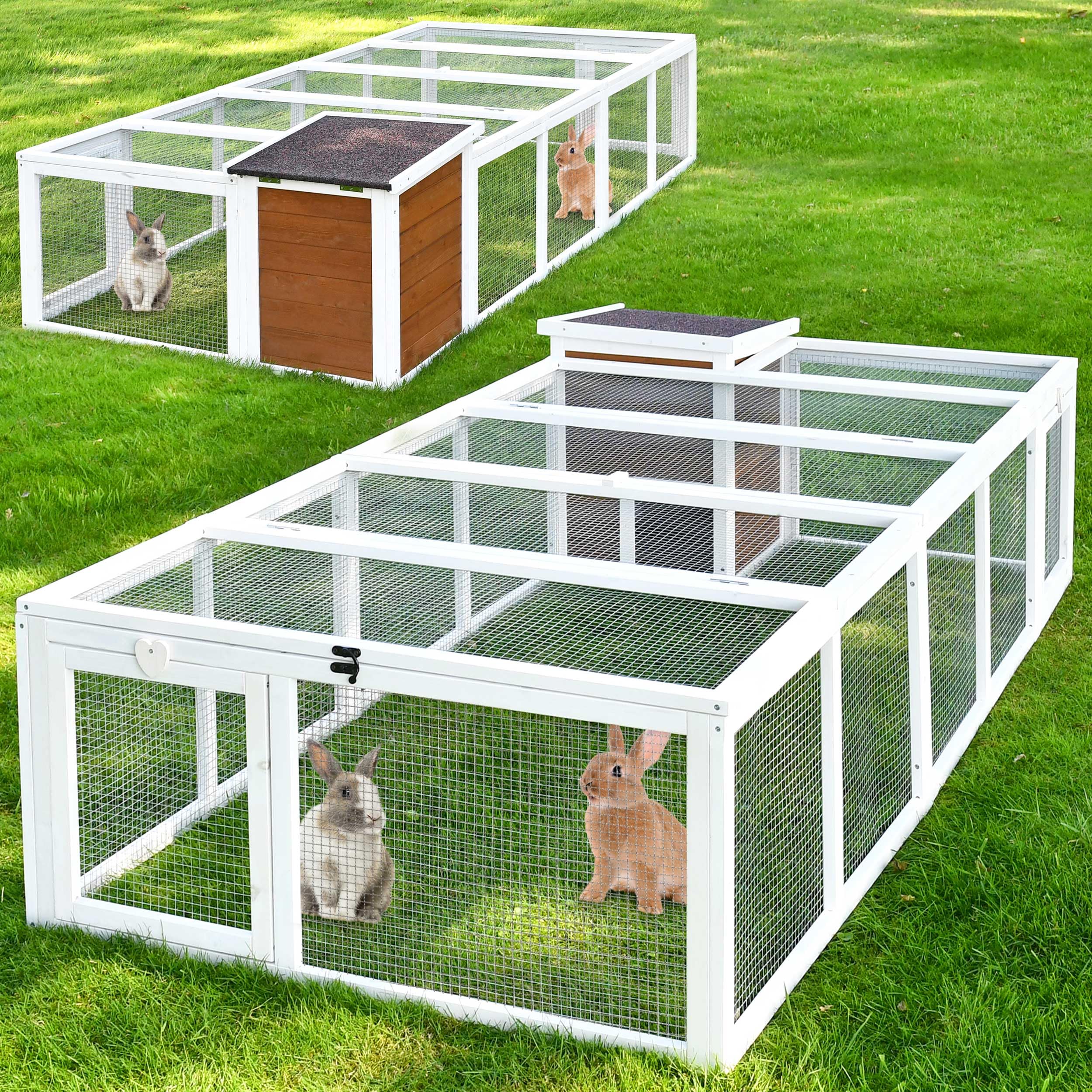 zooprinz brandneues Freilaufgehege mit Stall für draußen – ideal für Kleintiere – Besonders stabiler und großer Holzrahmen mit Kaninchenstall – Freilauf mit natürlicher Farbe lasiert – Hasenstall (XL)