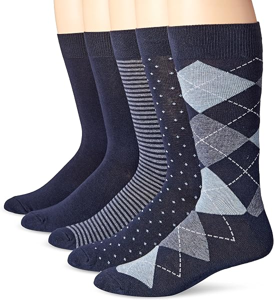 Amazon Essentials Men's Patterned Cotton Dress Crew Socks, 5 Pairs